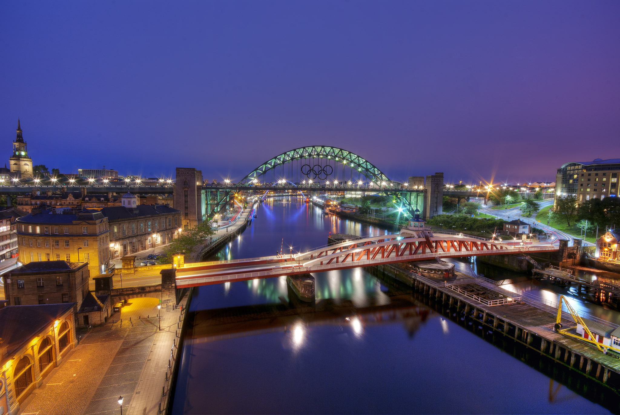 bridges, England, night city, Gateshead, river, 1080P, HD Wallpaper