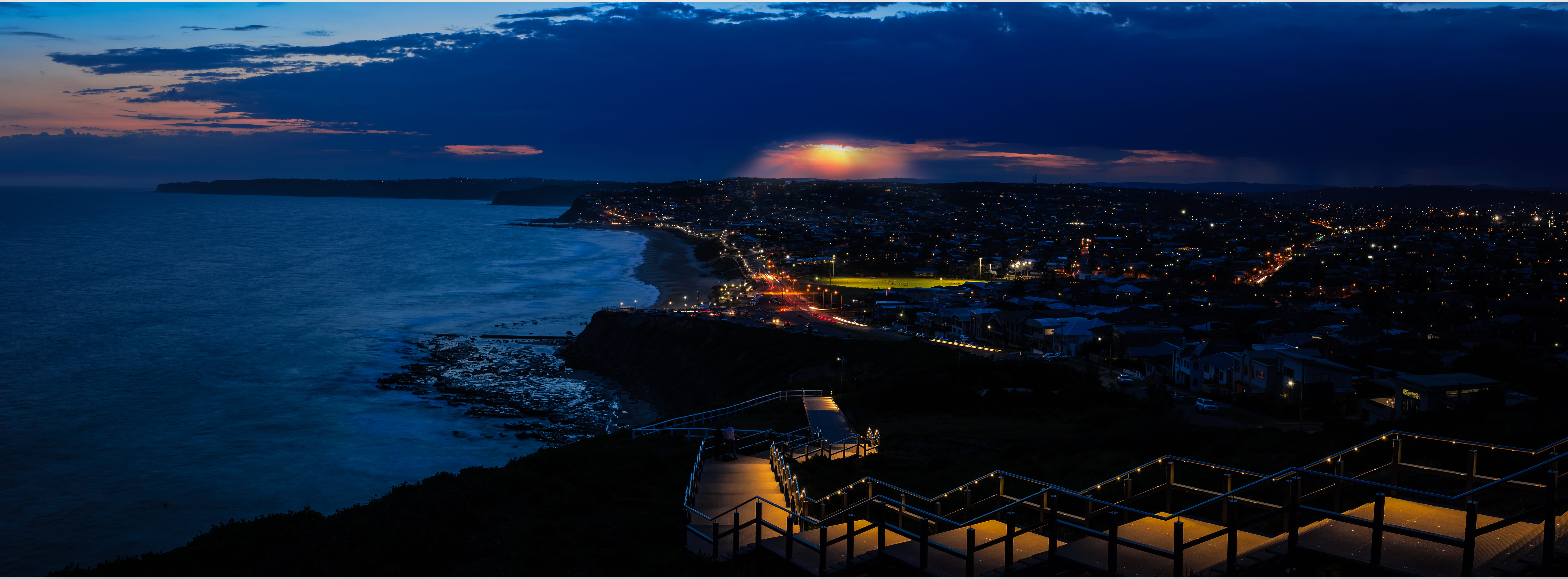 sky, road, building exterior, water, power in nature, lighting equipment, waves, walk, australia, dusk, no people, environment, sea, beach, aerial view, HD Wallpaper