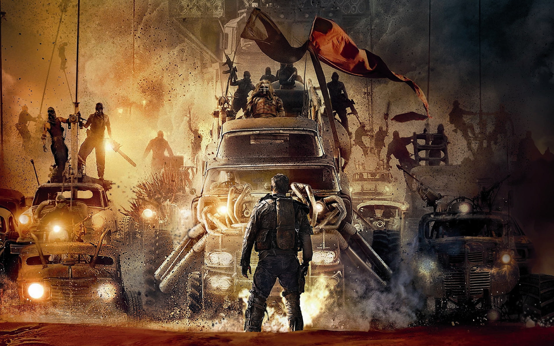 Mad Max, Road rage, postapokalipsis, machine, 1080P, warriors, Fury Road, dust, desert, HD Wallpaper