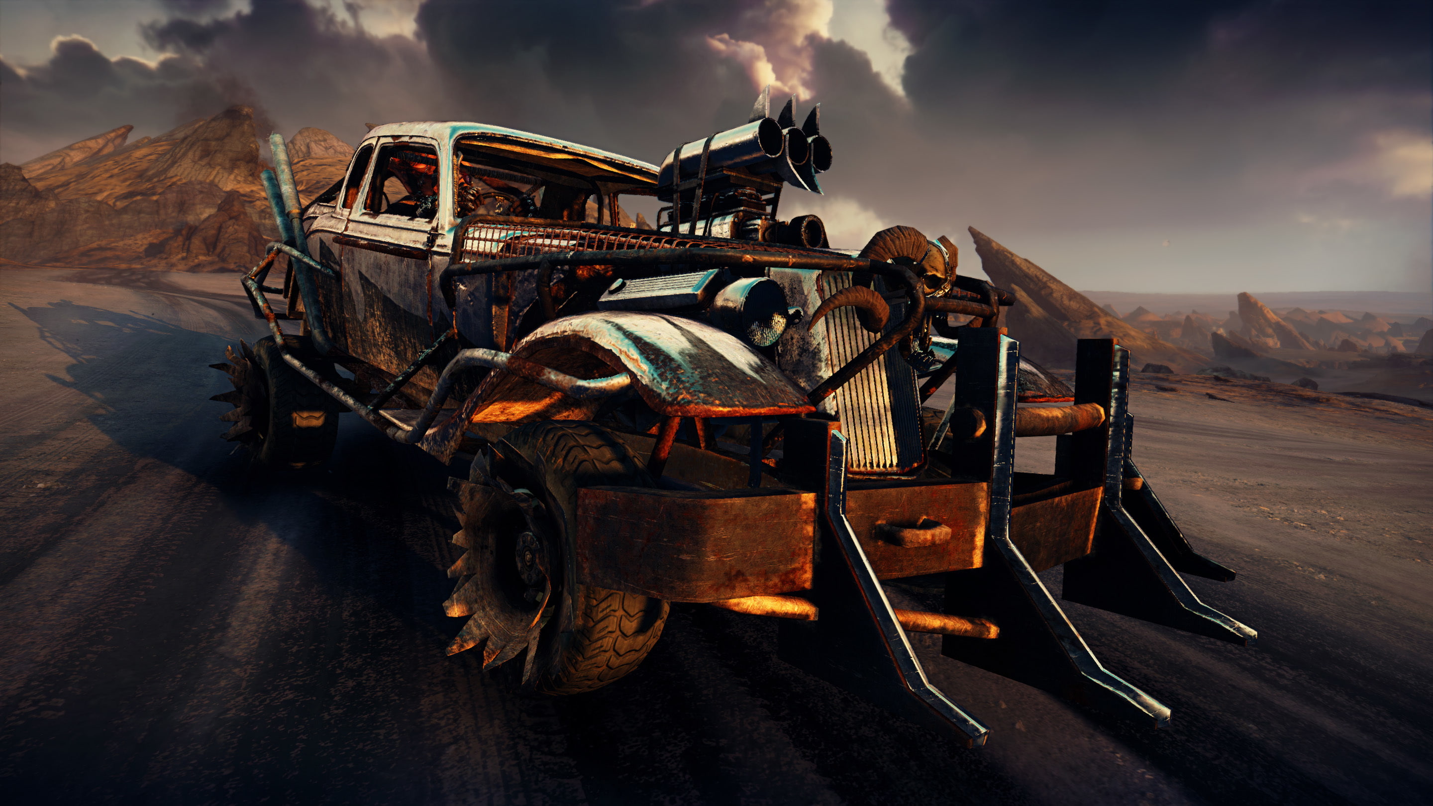 nature, vehicle, abandoned, cloud - sky, Mad Max, day, road, damaged, 2K, stationary, desert, sky, Fury Road, gray, machine, Road rage, mountain, landscape, HD Wallpaper