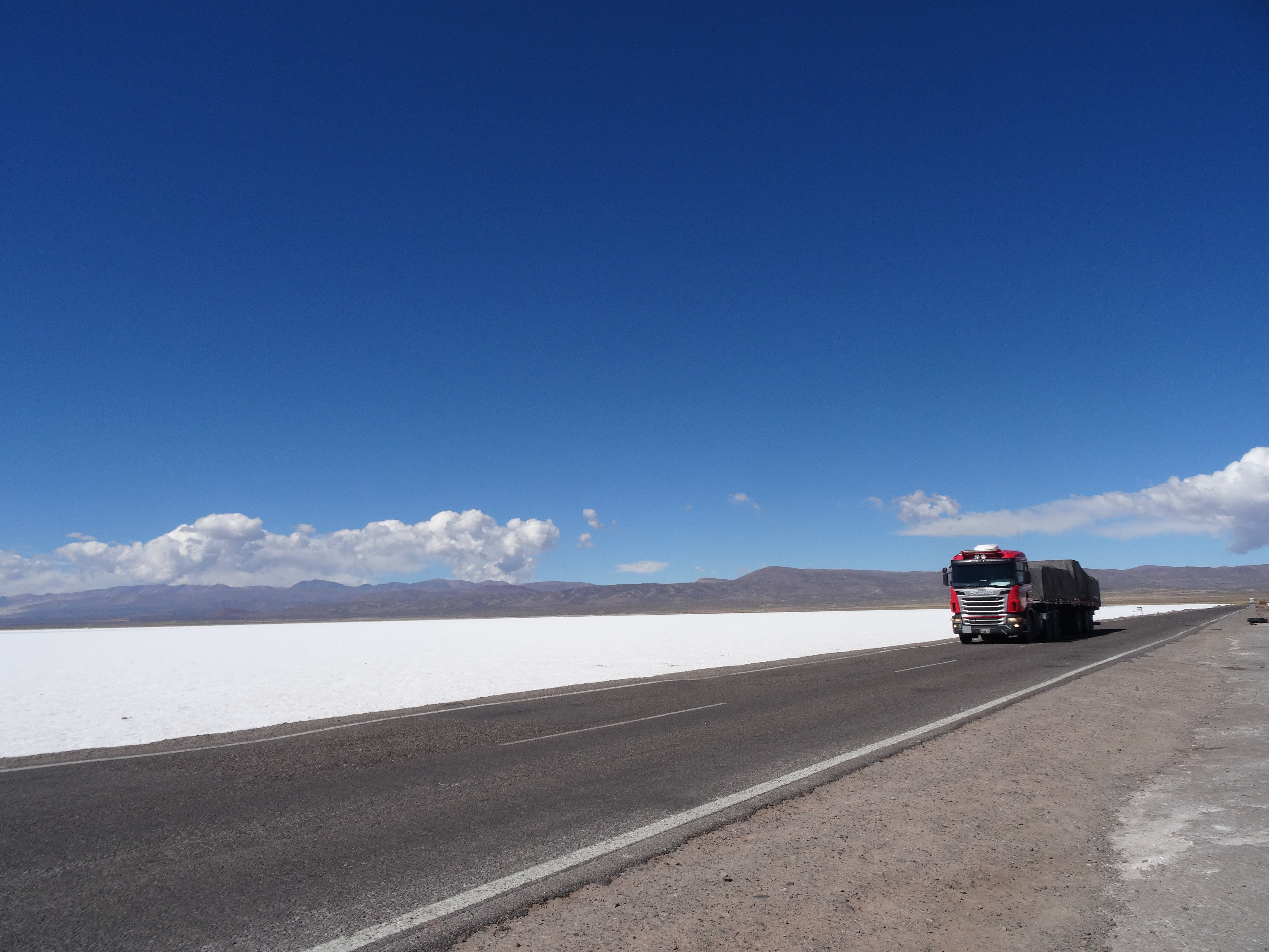 truck, copy space, road, motor vehicle, mountain range, remote, 5K, latin, jujuy, nature, scenics - nature, sky, snow, day, blue, mineral, salt mines, HD Wallpaper