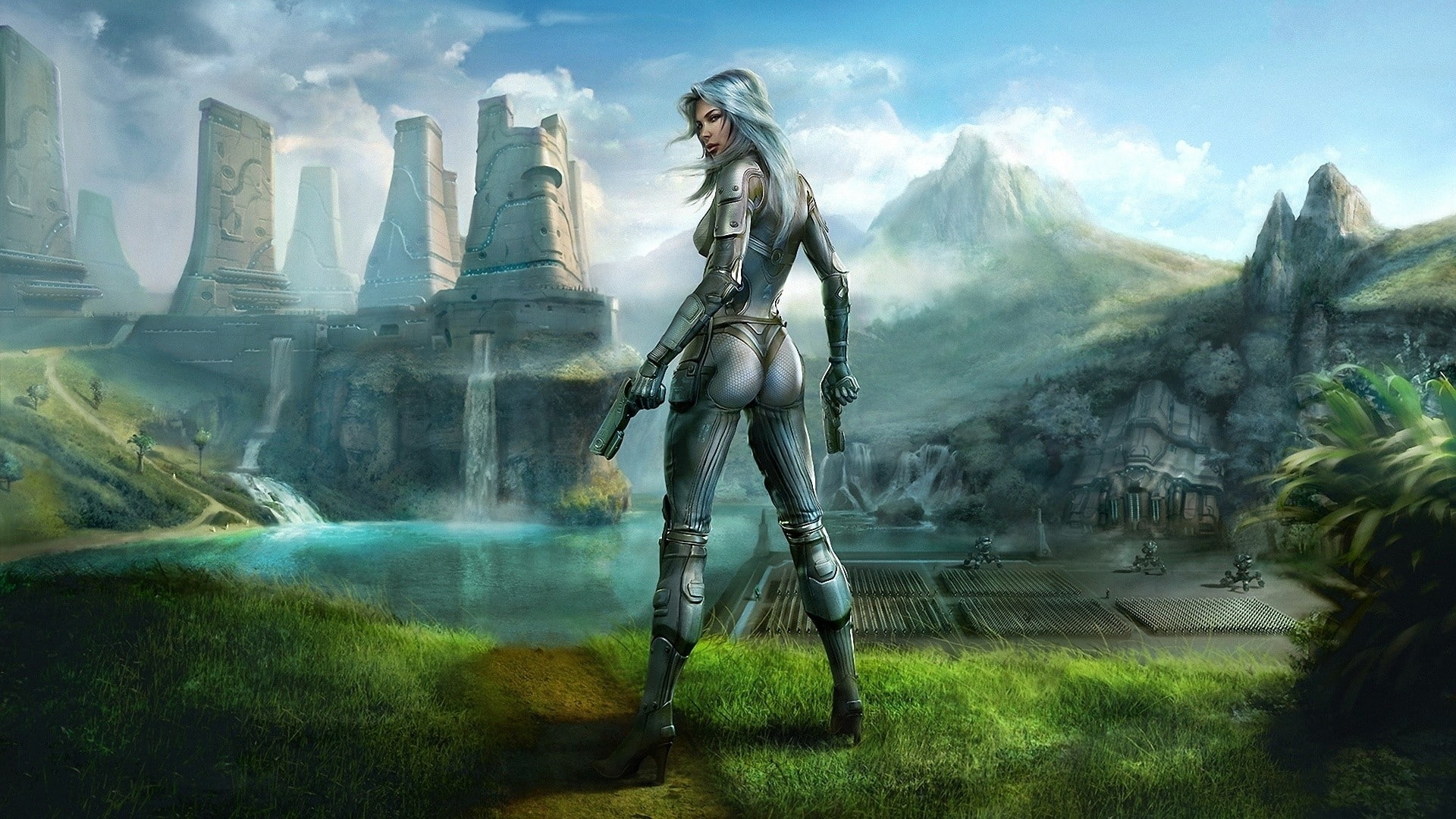 1080P, hd, earthrise, fantasy, science, art, women, x, sketches, outdoors, Guns, artwork, abstract, fiction, HD Wallpaper
