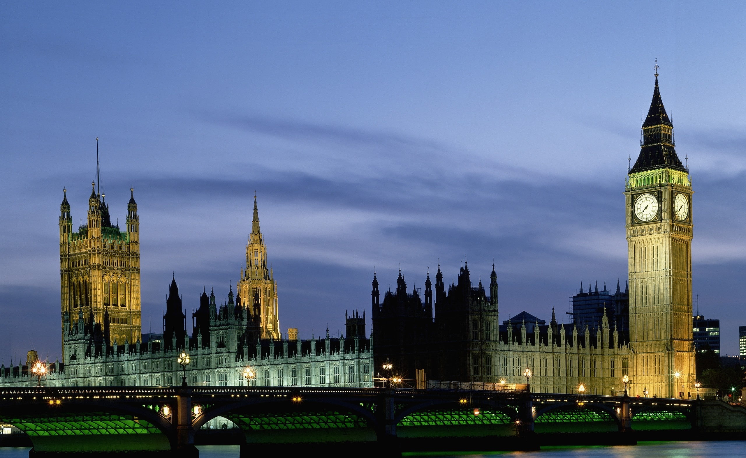 dusk, Ben, connection, government, architecture, London, Parliament, tower, 2K, ben, building exterior, no people, Europe, bridge, building, water, Houses, HD Wallpaper