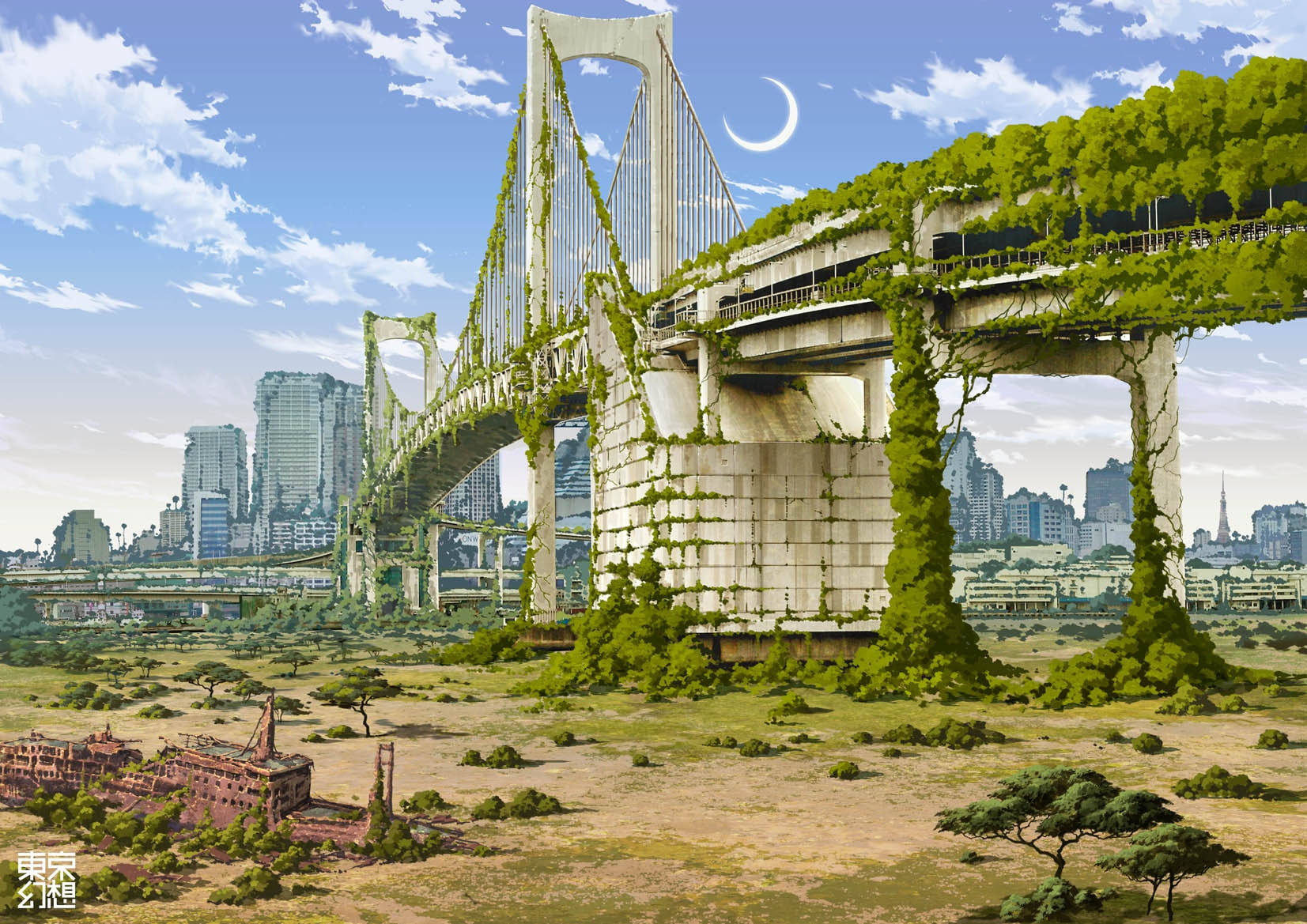ship, hd, ruins, fantasy, tokyo, moss, bridges, nature, abstract, 720P, futuristic, x, city, art, HD Wallpaper