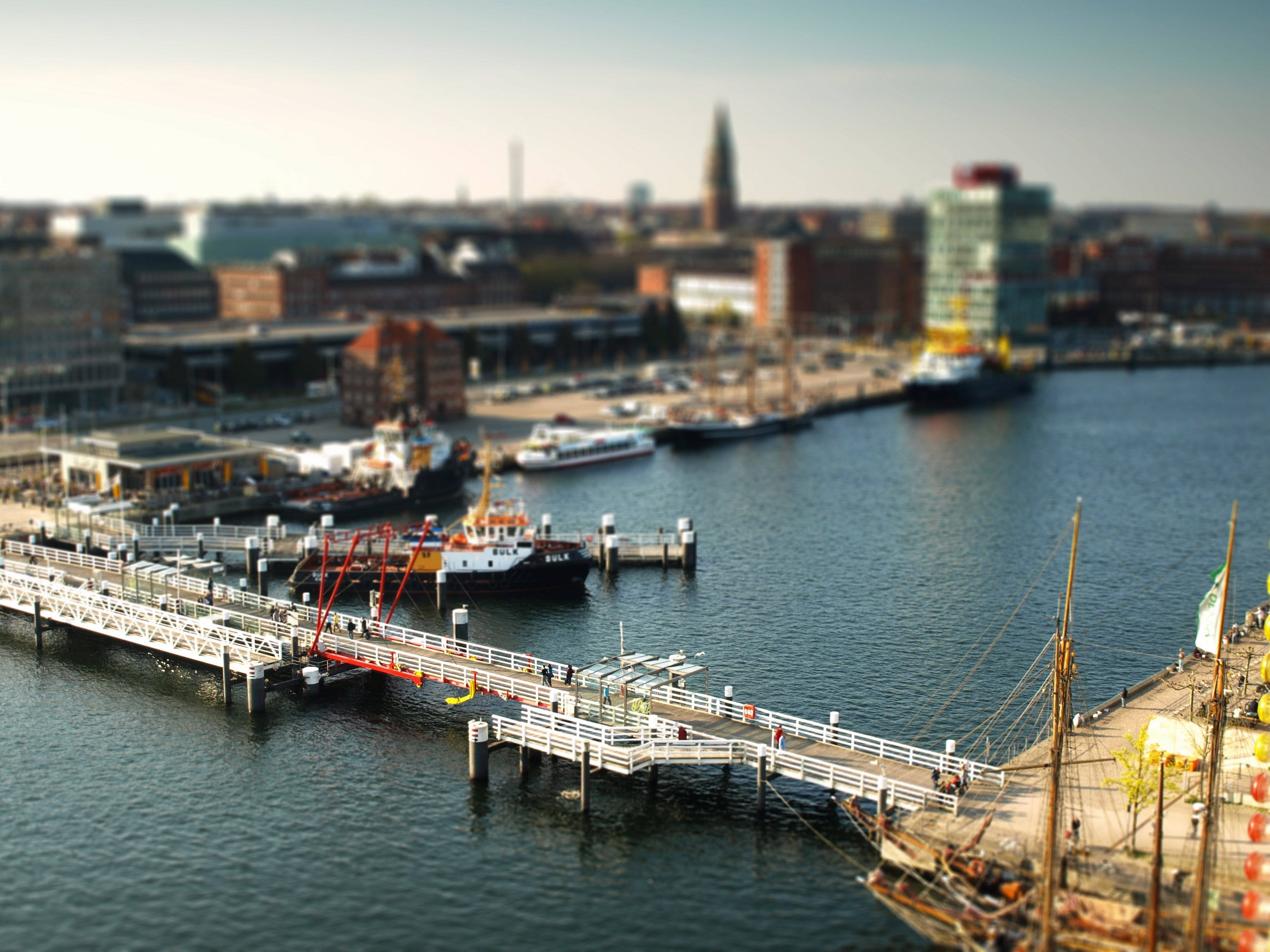 germany, bridges, x, hd, architecture, ship, boat, 2K, city, colorful, water, art, miniature, cityscapes, tiltshift, HD Wallpaper