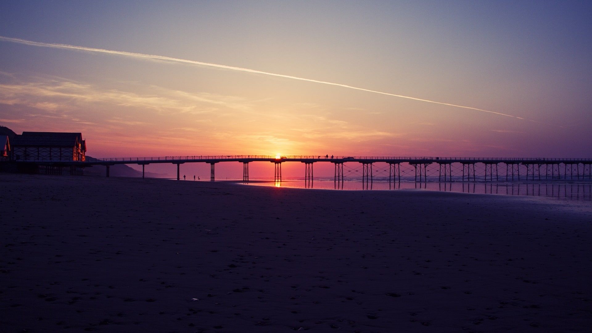 1080P, bridges, seaside, x, architecture, Sand, art, seas, sunset, hd, houses, waves, HD Wallpaper