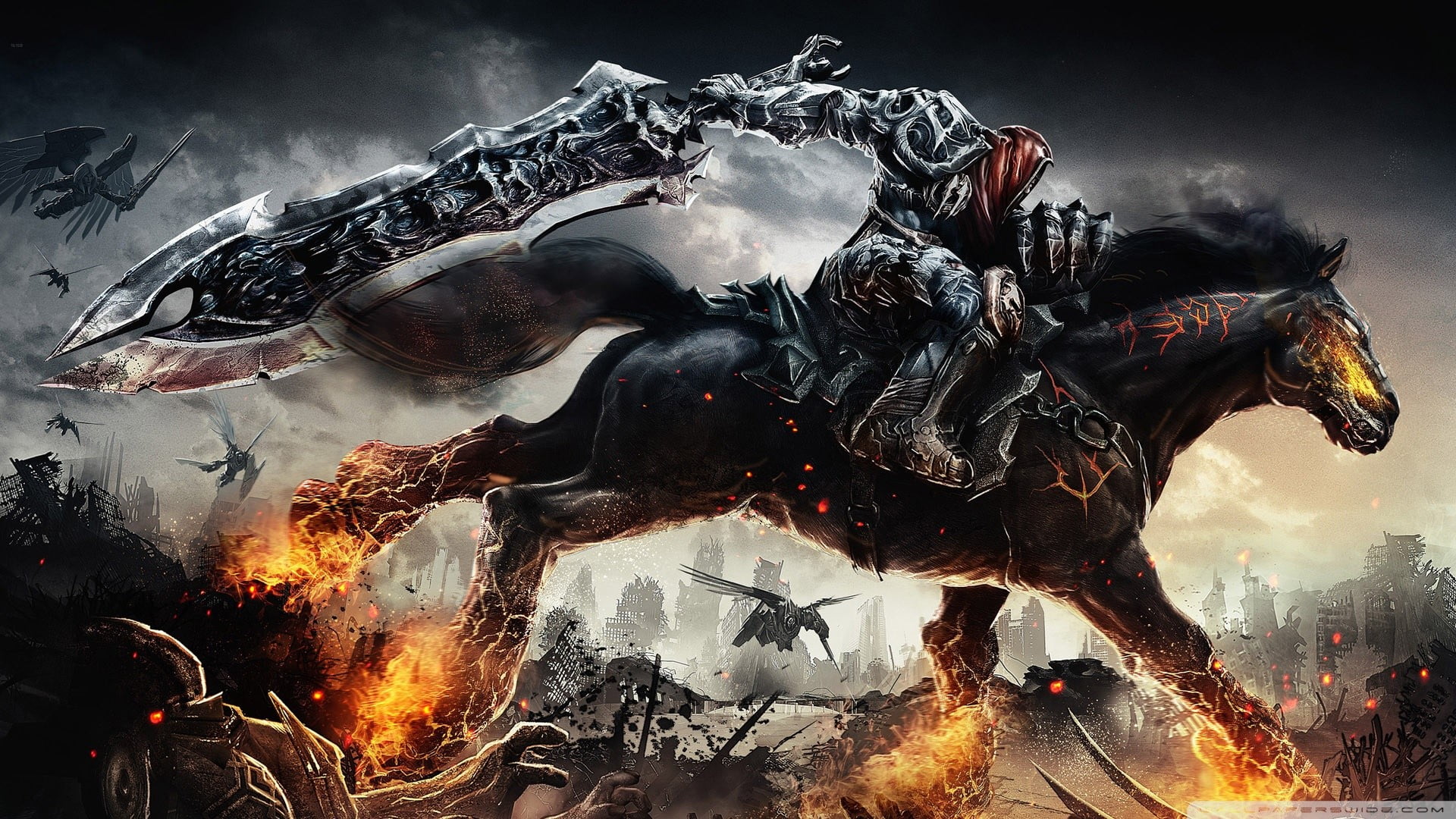 digital, aggression, no people, man, day, close-up, black color, animal, nature, water, burning, riding, animal themes, 1080P, animal representation, video games, HD Wallpaper