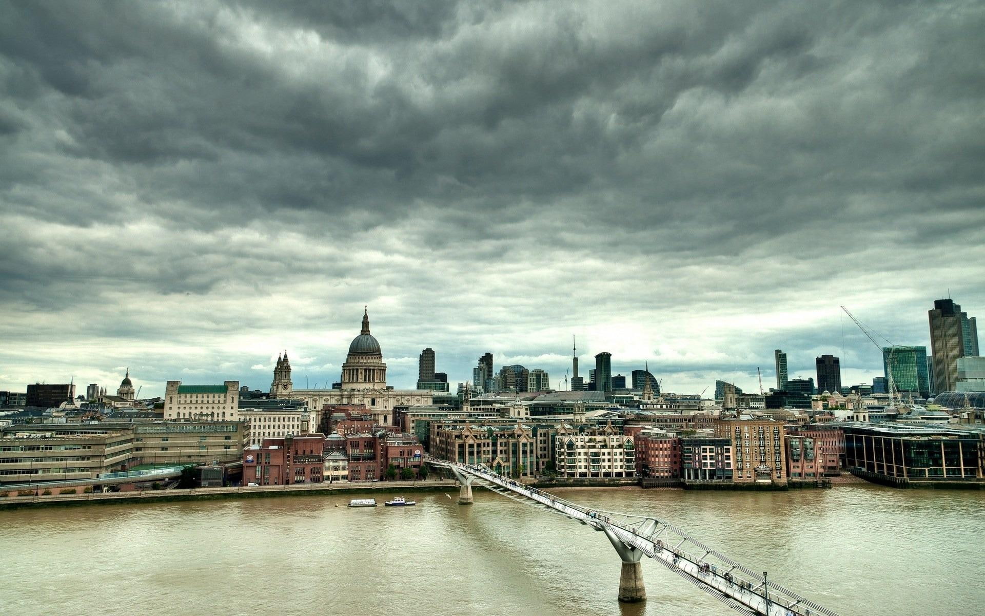 bridge, beautiful, nature, thames, rivers, metal, 1080P, london, architecture, gray, millennium bridge, bridges, buildings, england, millennium, HD Wallpaper