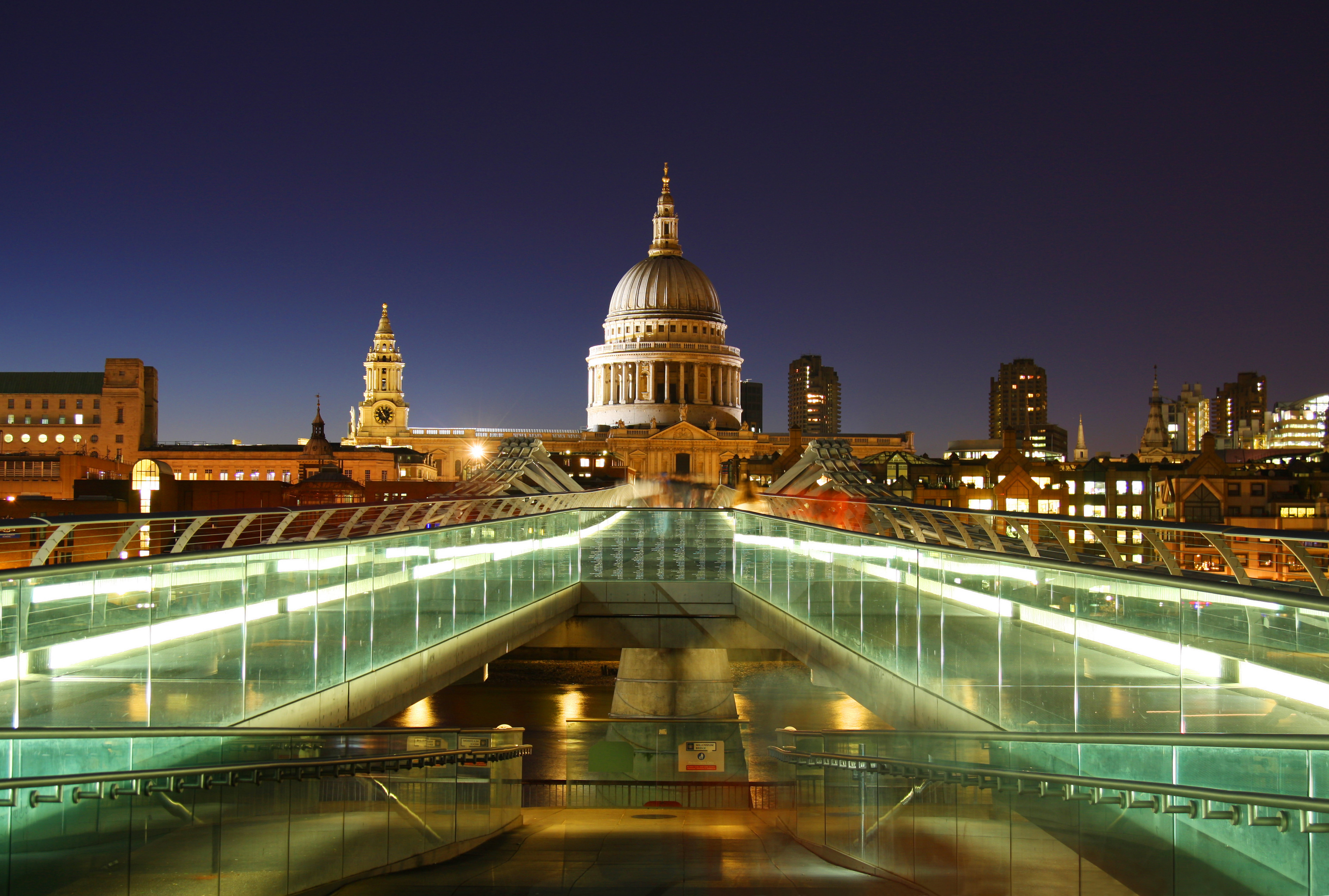 spirituality, UK, architecture, night, travel destinations, Great Britain, religion, Millennium Bridge, long exposure, building exterior, buildings, gray, HD Wallpaper
