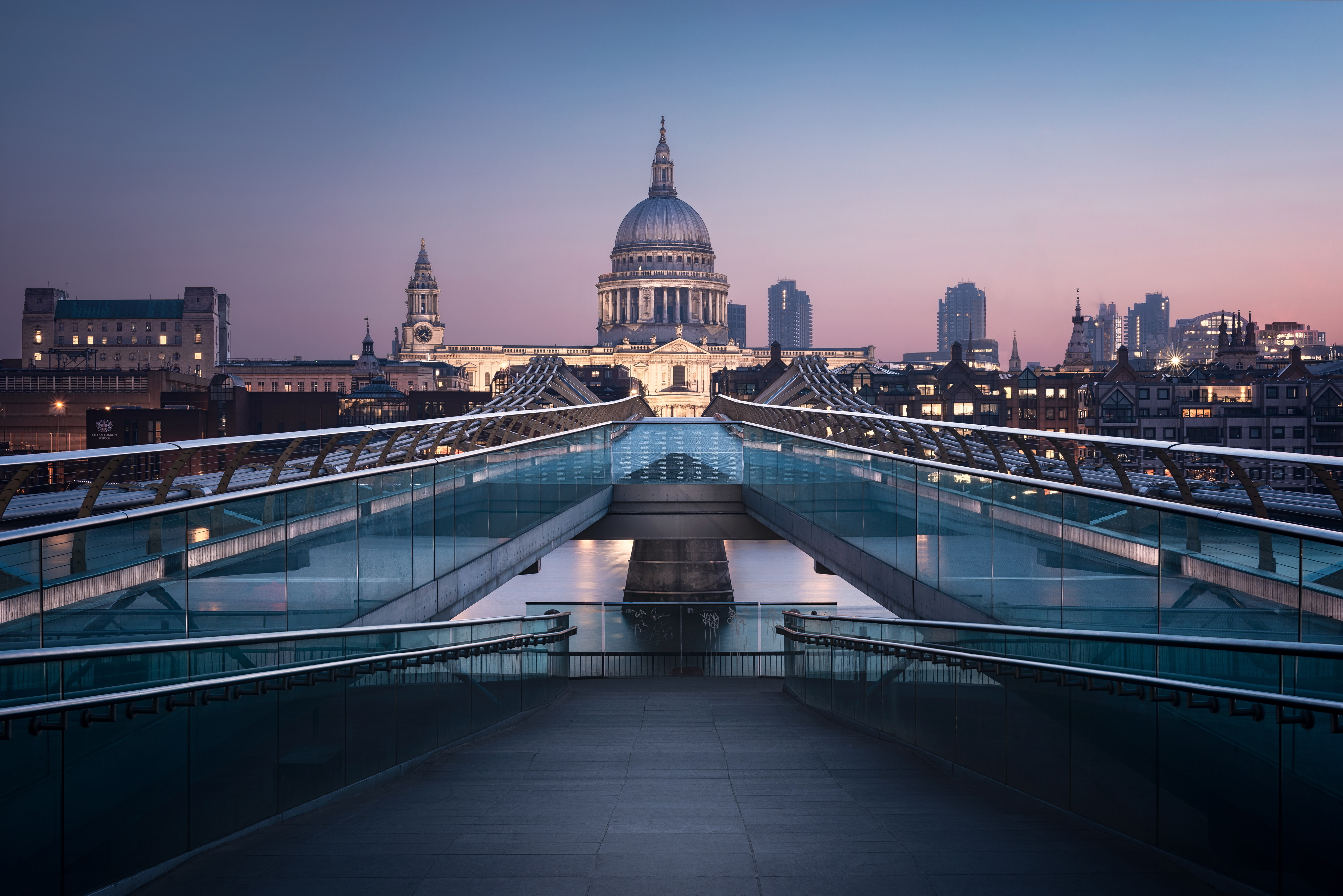 England, 5K, London, Millennium Bridge, Bankside, 5K, River Thames, St Pauls Cathedral, HD Wallpaper