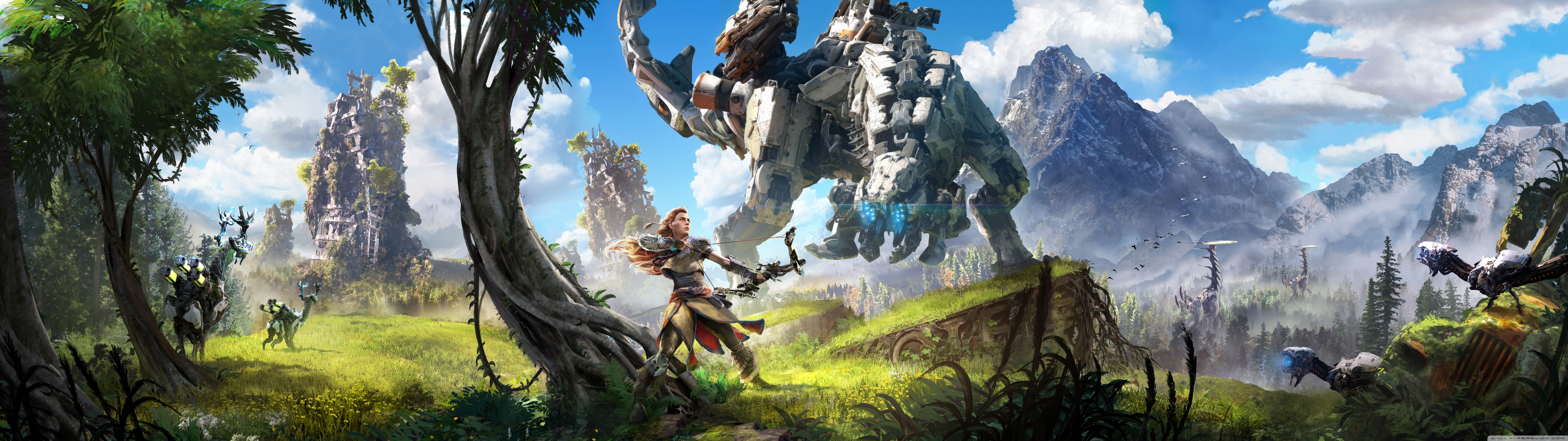 Horizon: Zero Dawn, video games, Thunderjaw, Aloy (Horizon: Zero Dawn), PlayStation 4, 8K, HD Wallpaper