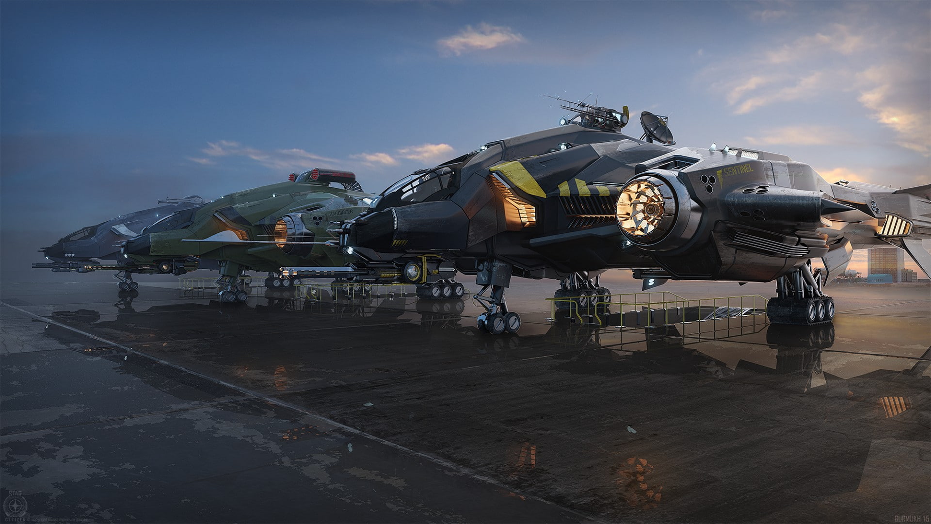 architecture, mode of transportation, 1080P, sky, nature, navy, day, airport, airplane, helicopter, government, aircraft futuristic concept art star citizen aegis dynamics vanguard, HD Wallpaper