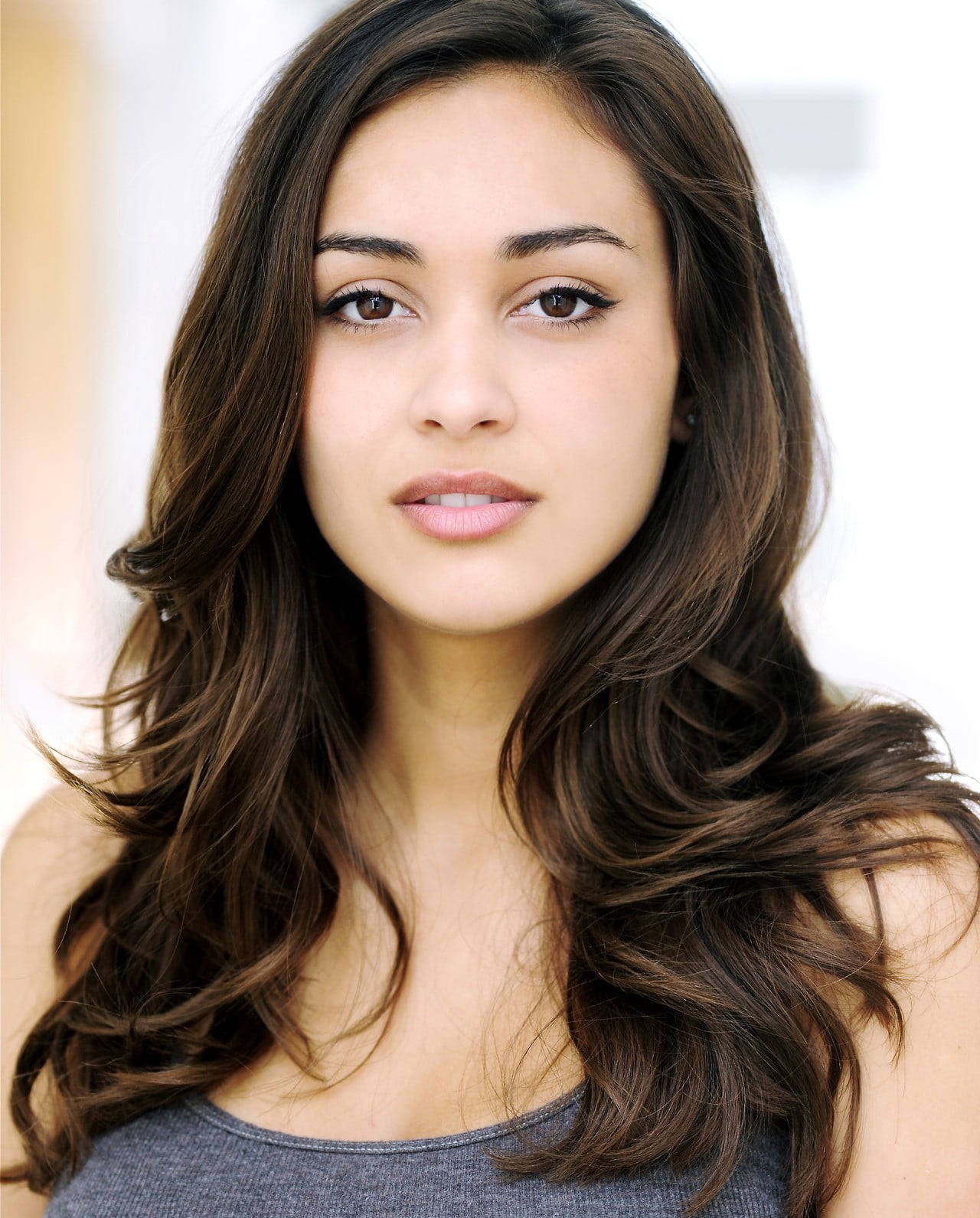 long hair, indoors, beautiful people, fashion, front view, portrait, women, beautiful woman, shirt, hair, human face, Lindsey Morgan, Latinas, brown, looking at camera, Phone HD Wallpaper