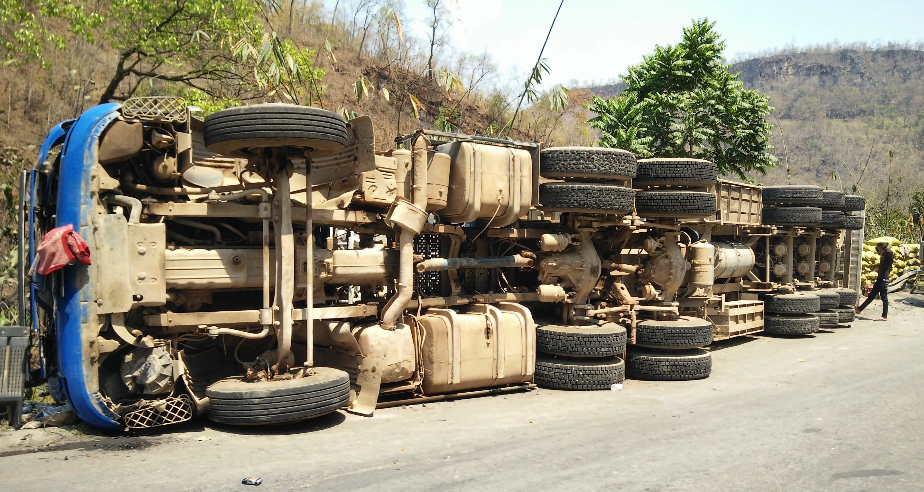 transportation, old, myanmar, decline, accident, plant, tire, obsolete, truck, deterioration, bend, outdoors, damaged, nature, 6 axel, overturn, 22 wheel, HD Wallpaper