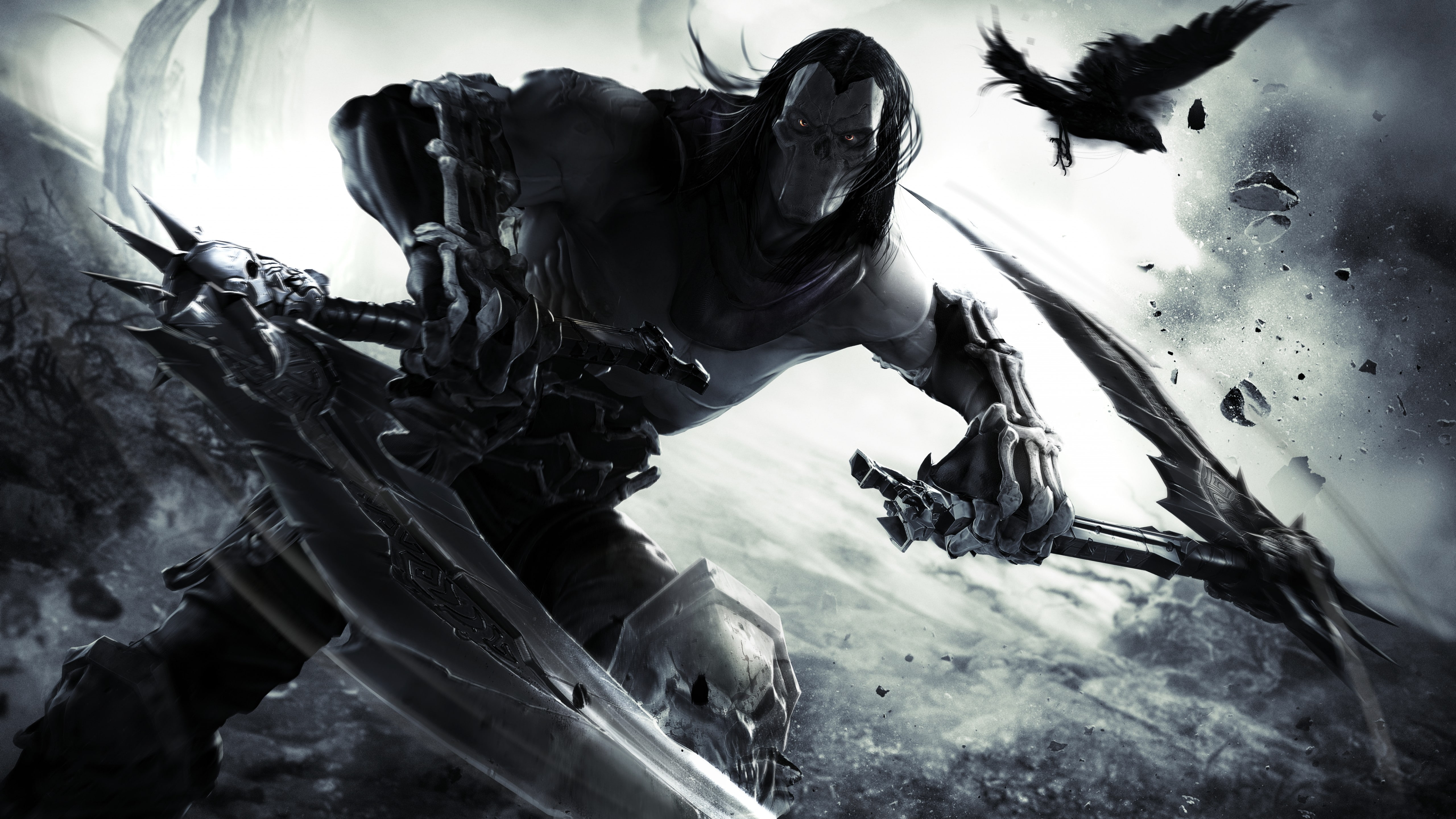 photography, PS4, game, holds, review, PC, Best Games 2015, Darksiders 3, screenshot, metal, grayscale, weapons, xBox One, two, hack and slash, HD Wallpaper