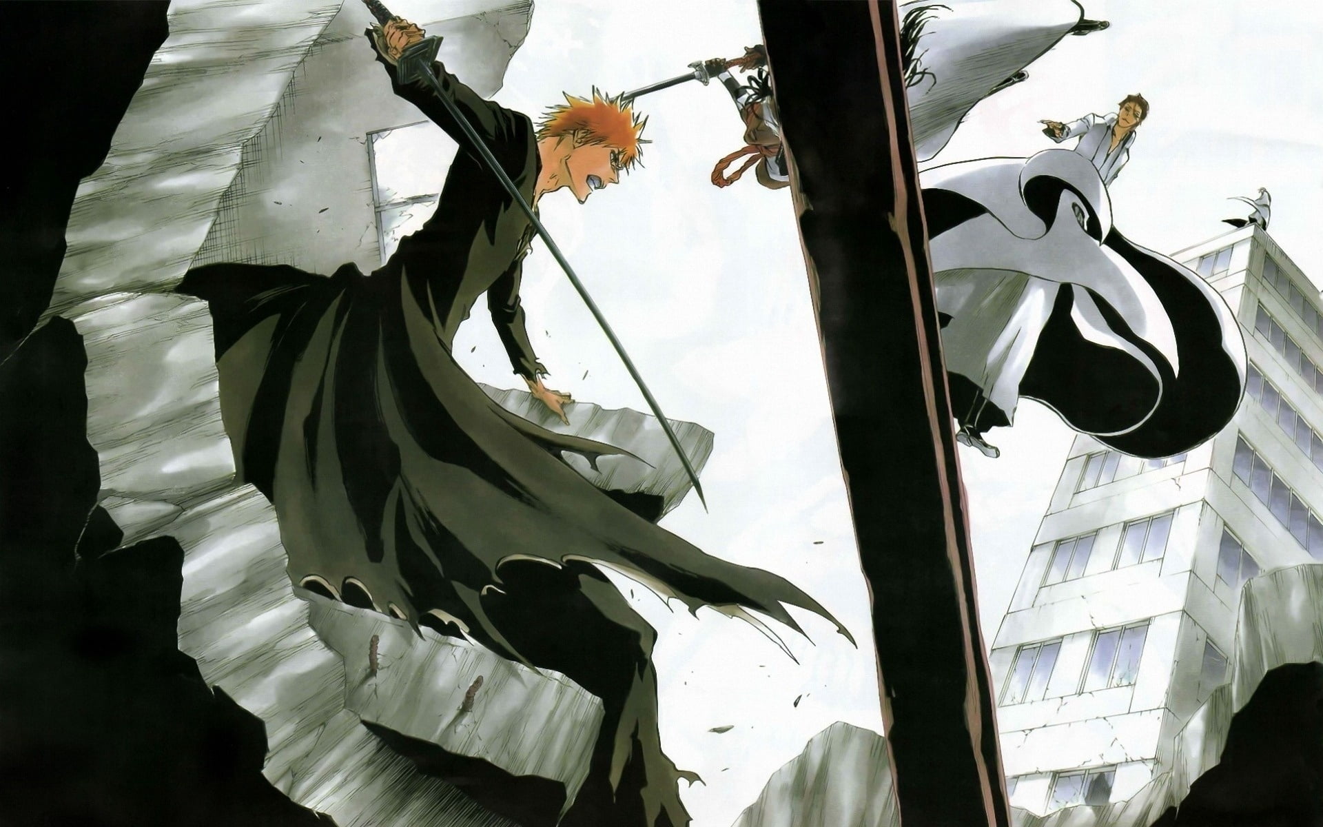 captain aizen, close-up, sunlight, 1080P, battle, anime, urban Scene, tousen, white color, low angle view, no people, representation, nature, day, skill, HD Wallpaper