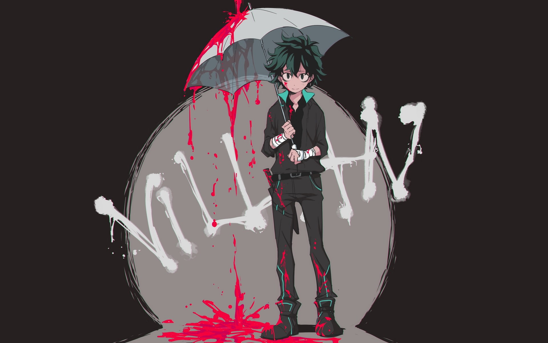 blood, guy, Midori Isuku, Boku no Hero Academy, 1080P, umbrella, Izuku Midoriya, look, My heroic academia, HD Wallpaper