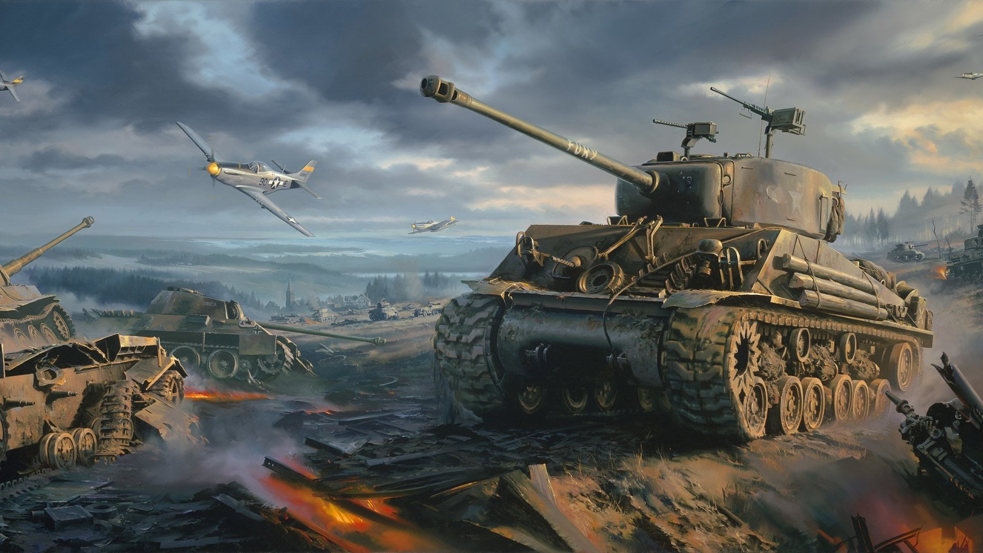 M4 Sherman, mode of transportation, architecture, 1080P, fighting, war, no people, day, nature, transportation, army, military, armored tank, aggression, HD Wallpaper