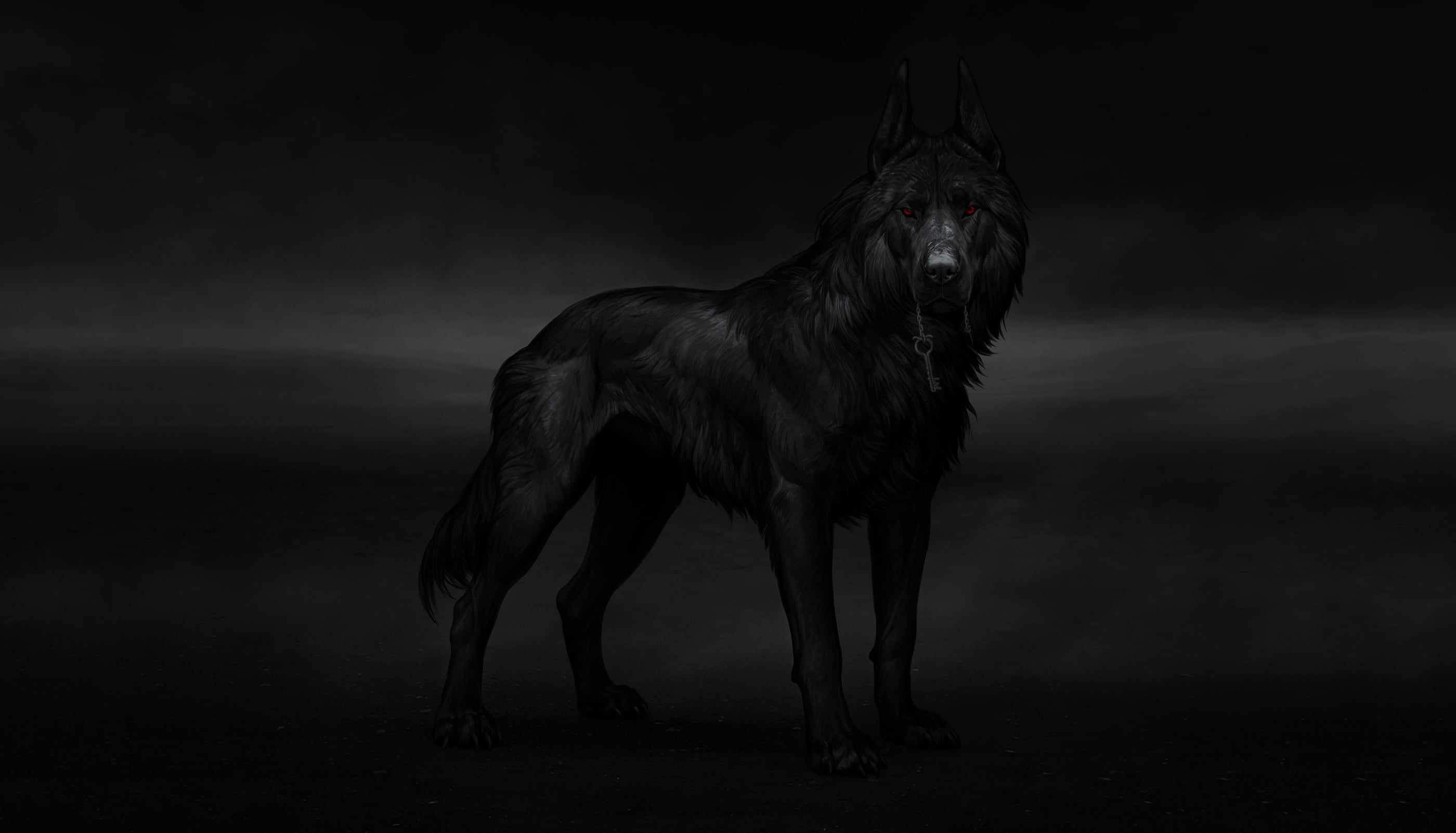 red eyes, artwork, animals, glowing eyes, 2K, creature, dark, HD Wallpaper