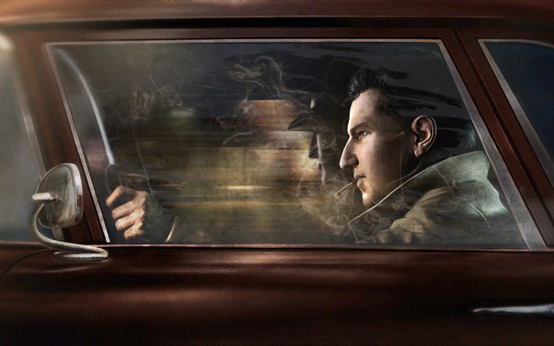 mature adult, reflection, window, communication, portrait, young adult, indoors, 1080P, headshot, men, mid adult, adult, mafia ii, technology, real people, HD Wallpaper