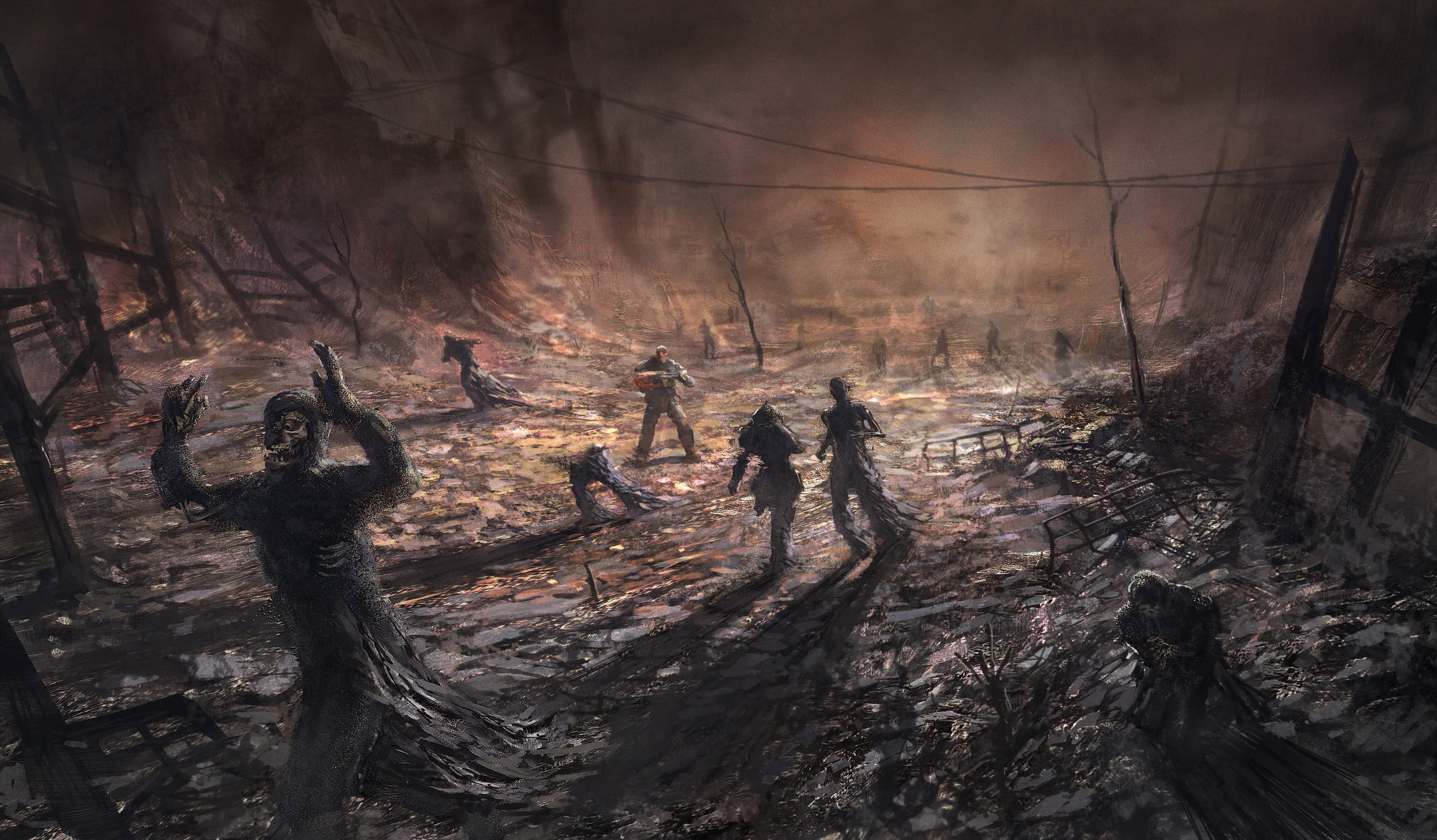 cooperation, brown, government, accidents and disasters, people, video games, firefighter, Gears of War 3, smoke - physical structure, painting, outdoors, HD Wallpaper