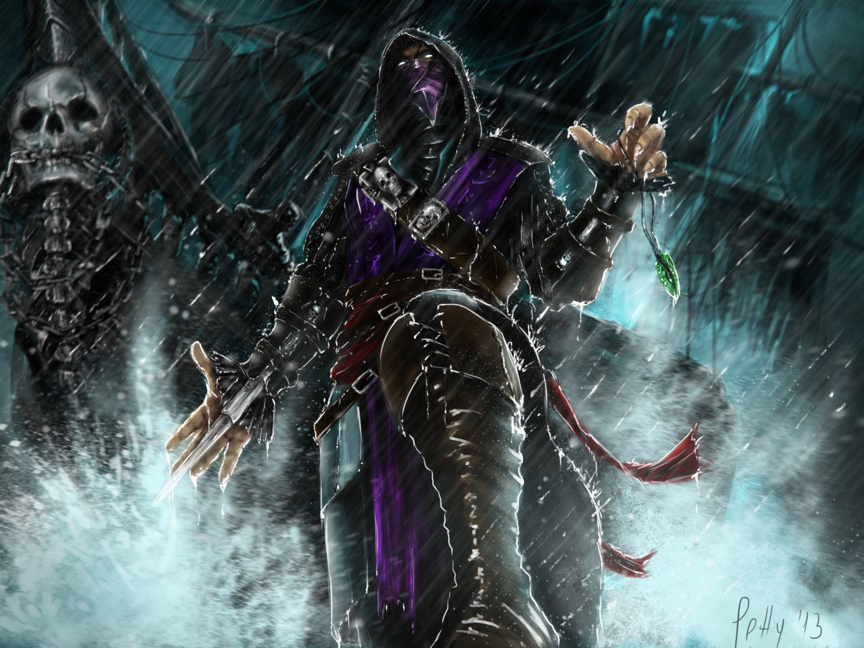 mortal, warrior, rain, boots, fantasy, kombat, games, 2K, wearing, skull, HD Wallpaper