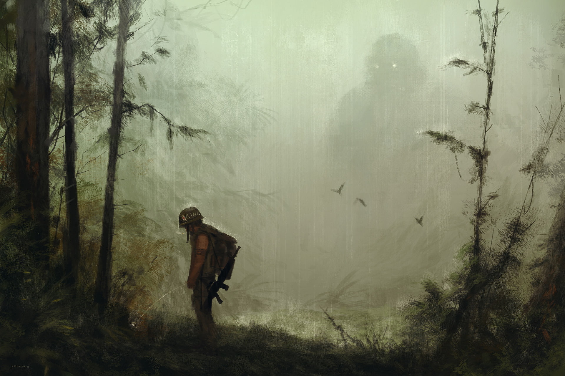 skull, island, 1080P, silhouette, rain, kong, HD Wallpaper