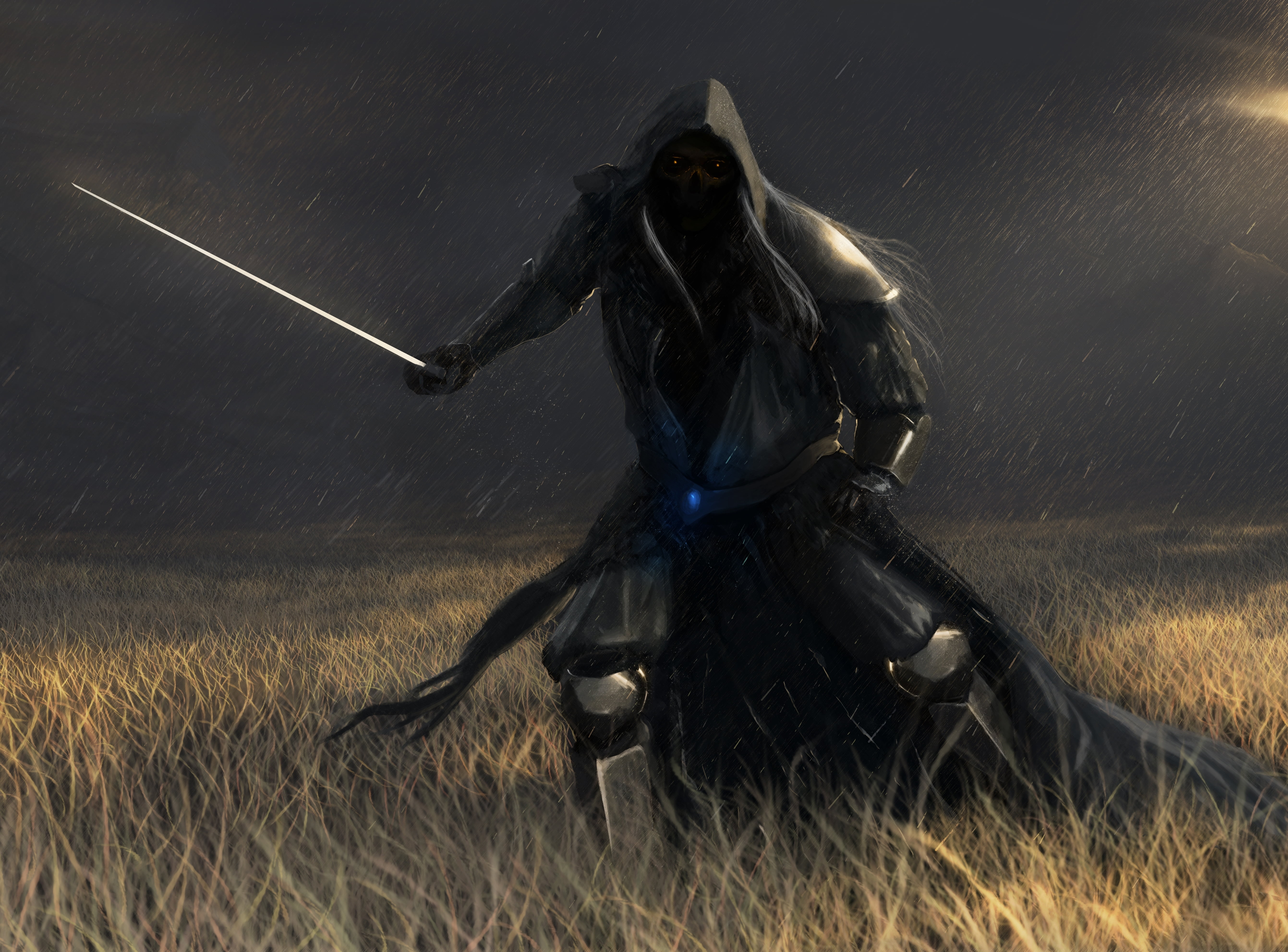grass, helmet, sword, dead, power, witch, government, fantasy, rain, warrior, aggression, night, protection, game, work Helmet, character, headwear, nature, HD Wallpaper