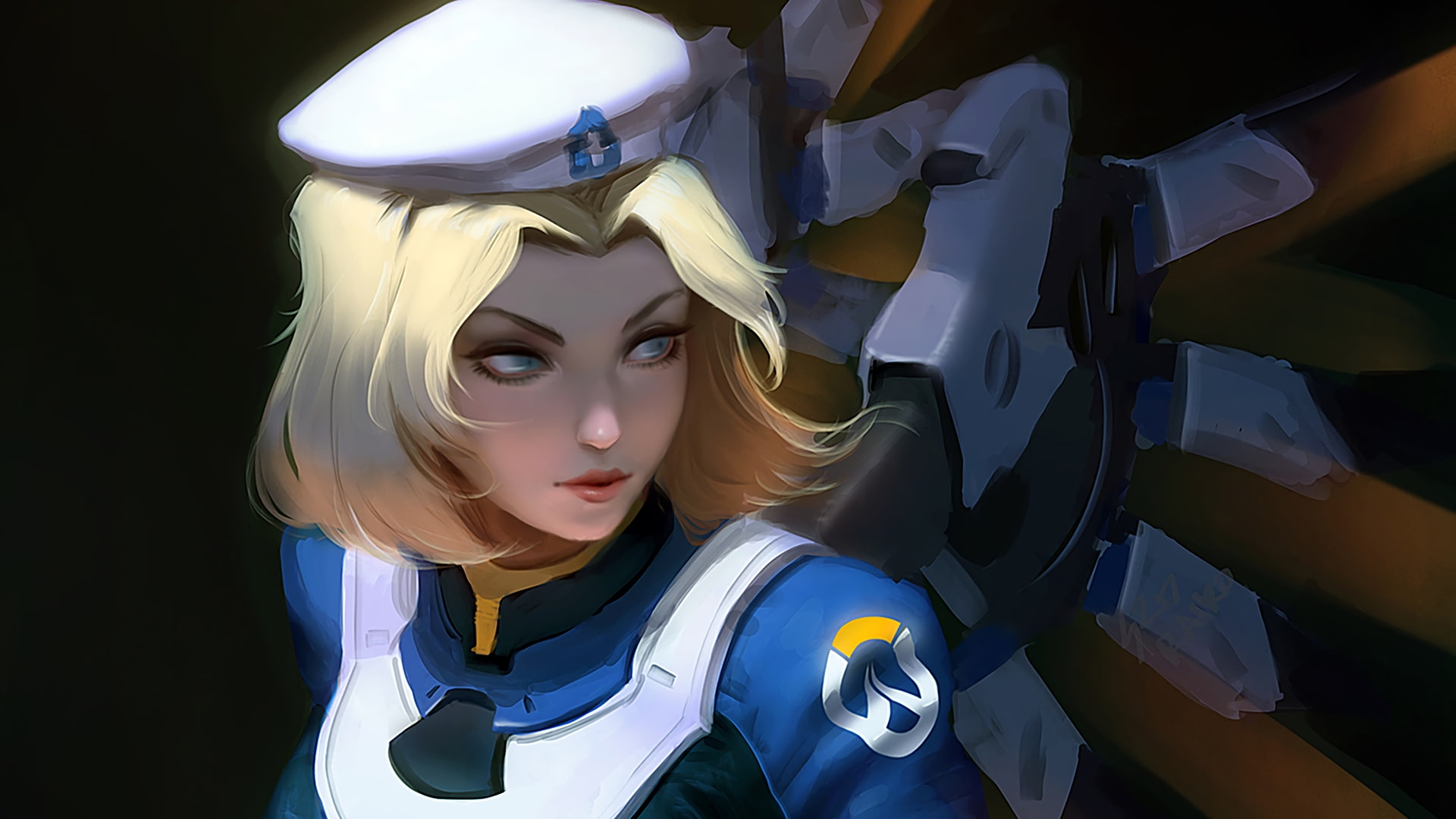 1080P, Blonde, video games, Combat Medic Ziegler, Mercy (Overwatch), Overwatch, HD Wallpaper