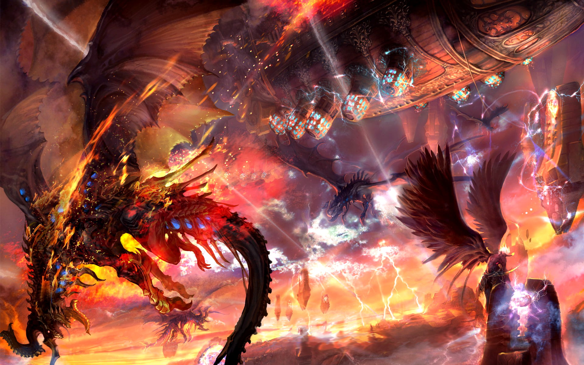 wings, illuminated, motion, animal themes, illustration, modern, swirl, animal, blurred motion, dragons, multi Colored, design, rocks, battle, zipper, decoration, HD Wallpaper