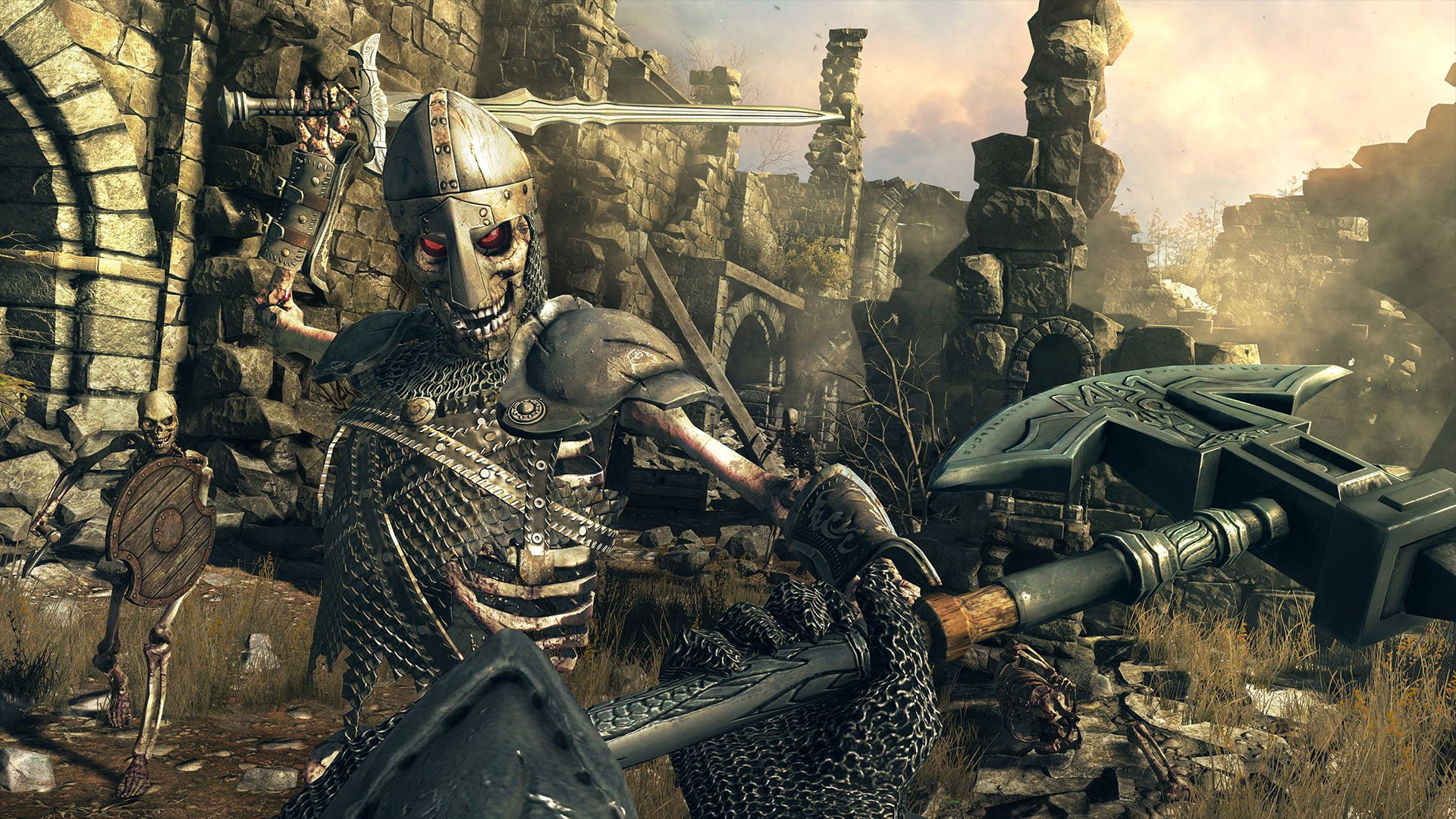 hellraid, horror, warrior, skeleton, action, dark, 1080P, slasher, fantasy, skull, HD Wallpaper