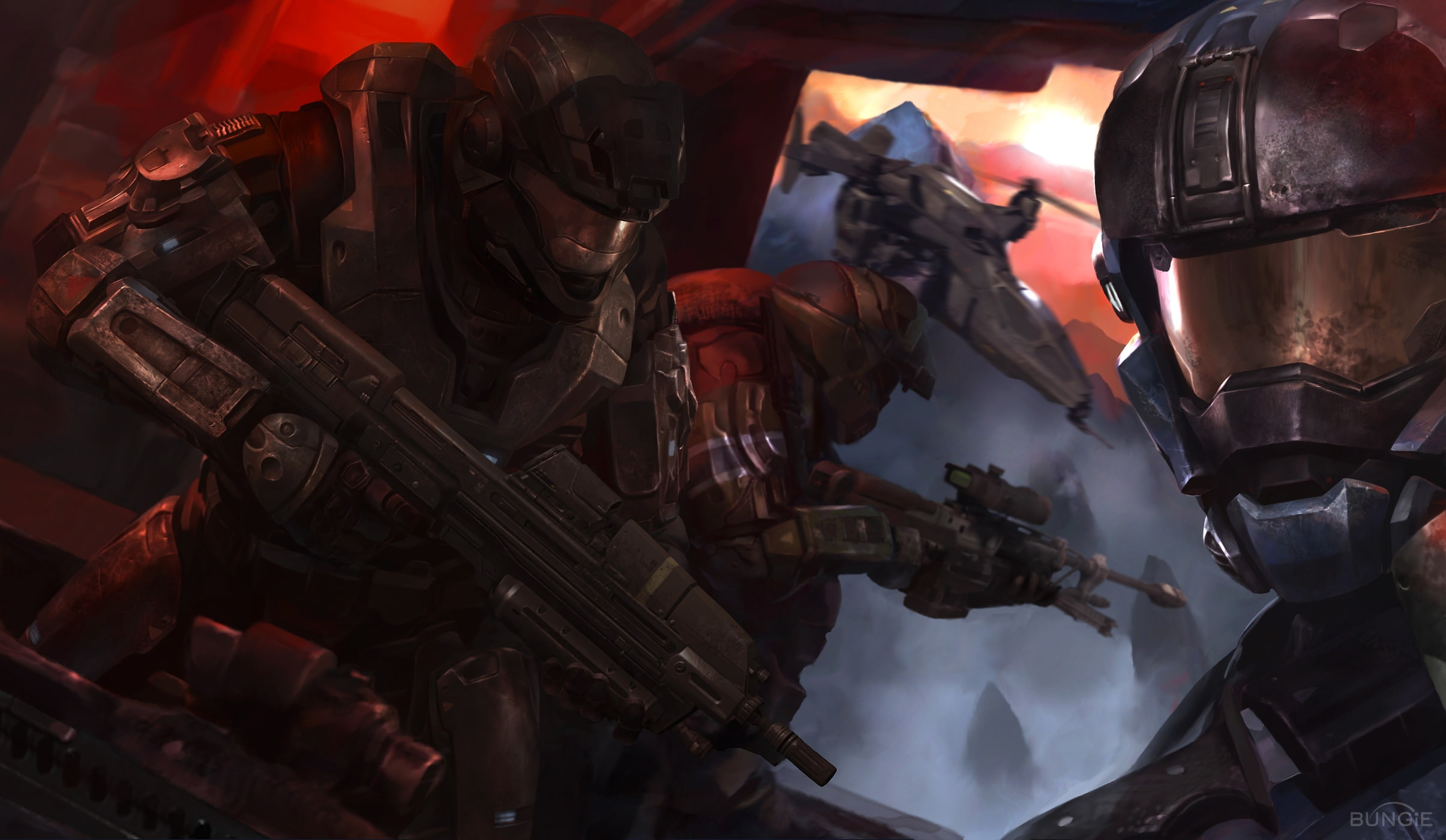 games, hd, armor, 1080P, soldiers, artwork, art, x, video, futuristic, halo, Video Games, flying, HD Wallpaper