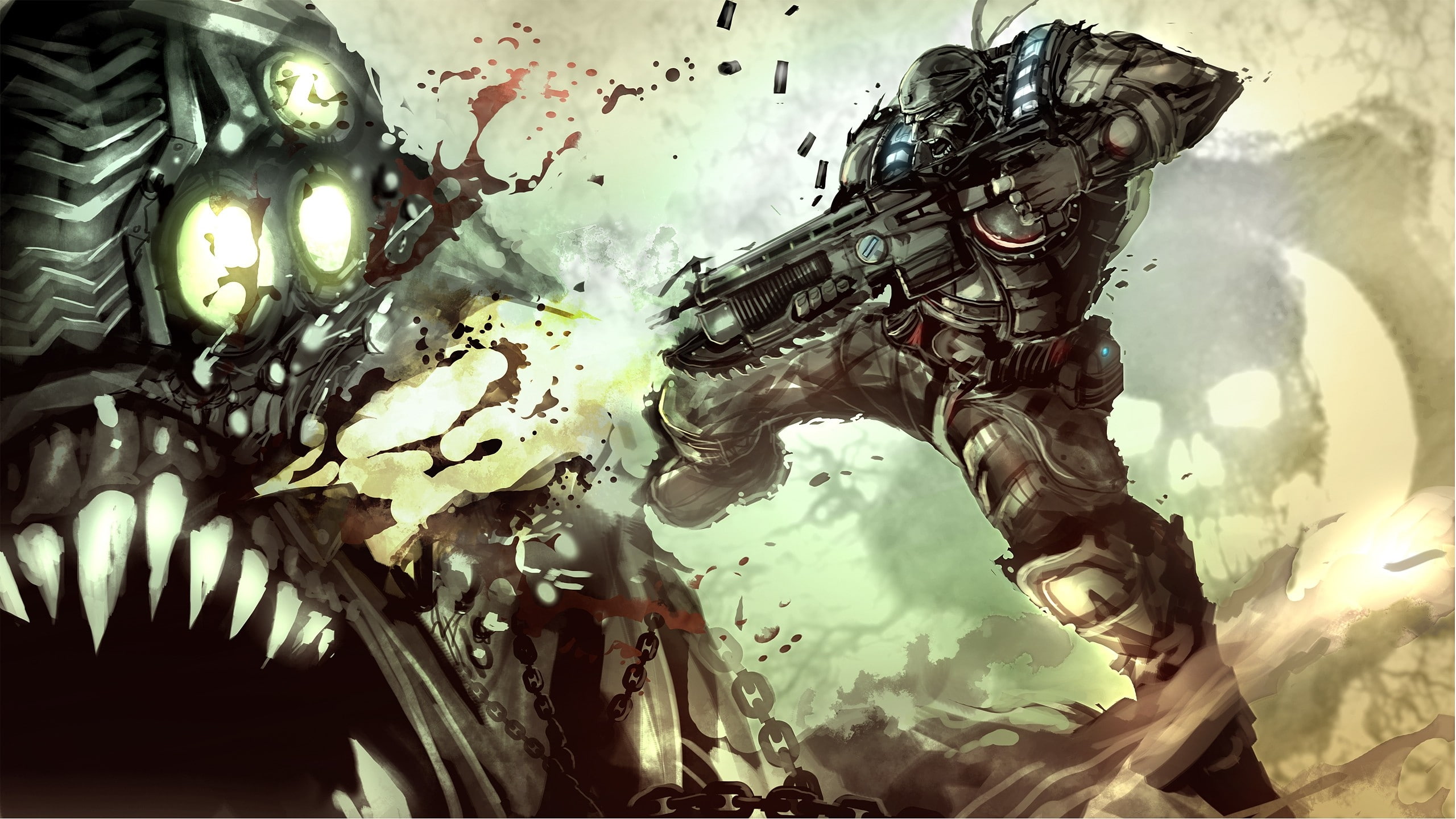 art, hd, x, war, games, futuristic, soldiers, 2K, Video Games, gears, video, HD Wallpaper
