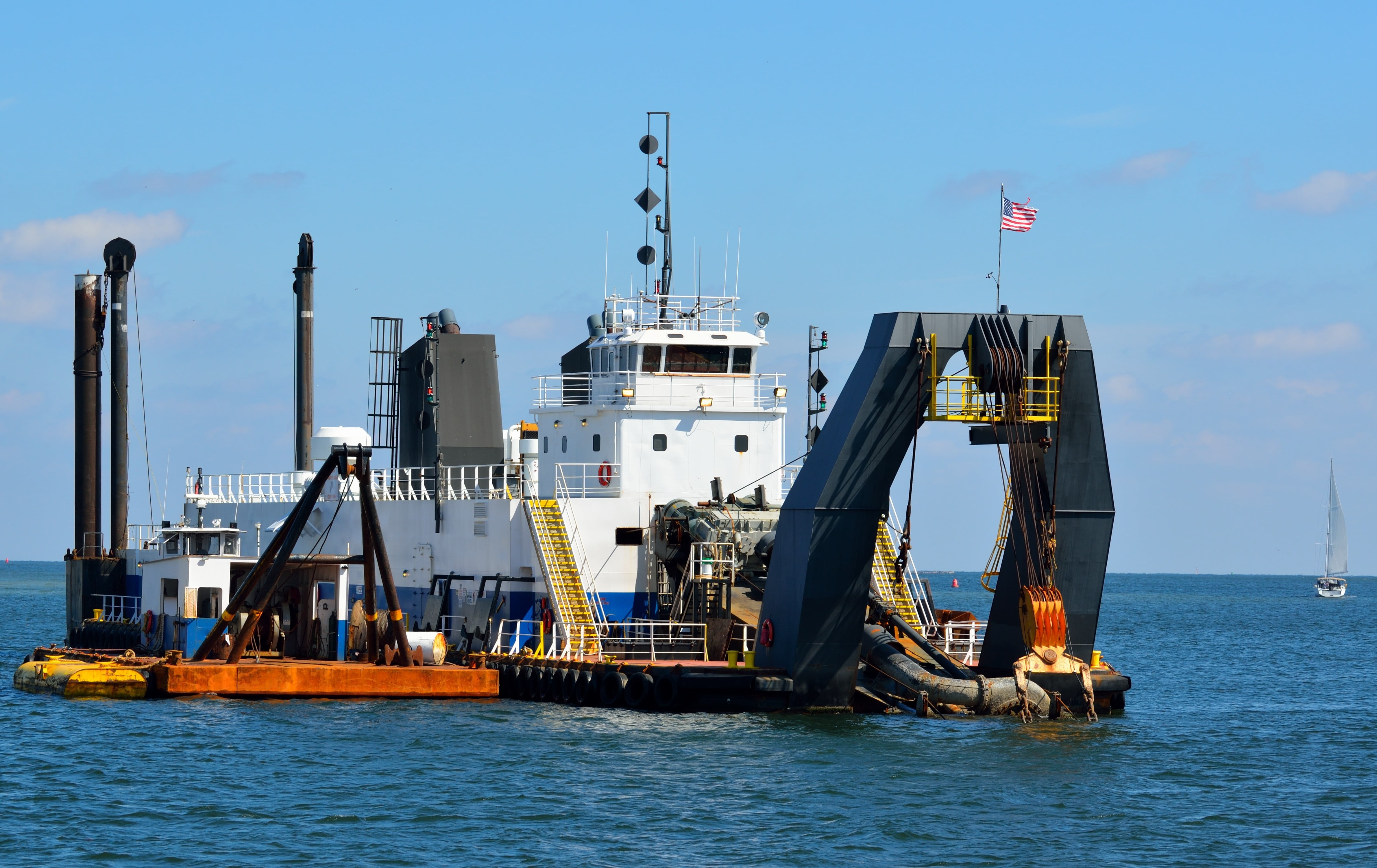 transportation, nature, anchored, equipment, commercial dock, technology, shipping, drilling, excavator, dredger, coast, river, waterway, coastal, construction, HD Wallpaper
