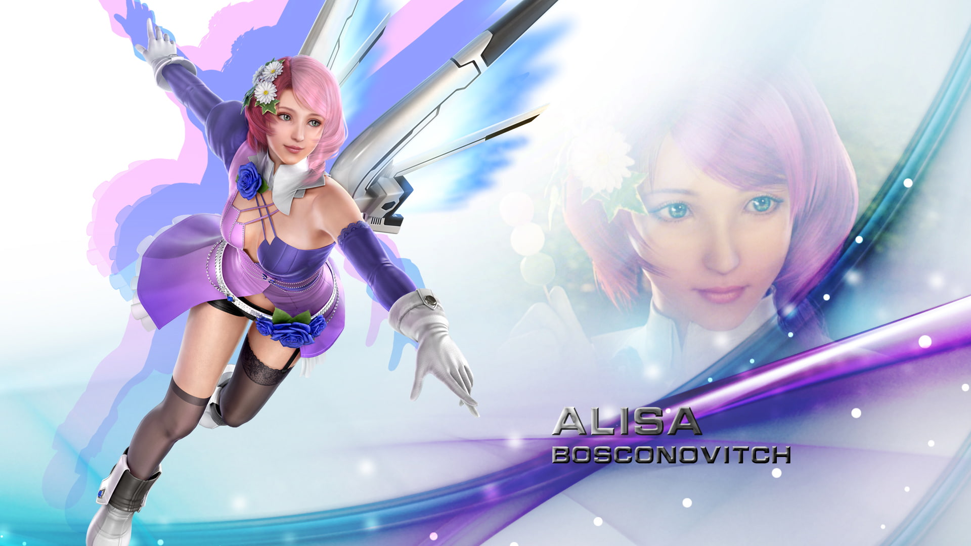 women, Alisa, smiling, Bosconovitch, leisure activity, portrait, fashion, people, Game, enjoyment, adult, purple, front view, Tekken, technology, illuminated, HD Wallpaper
