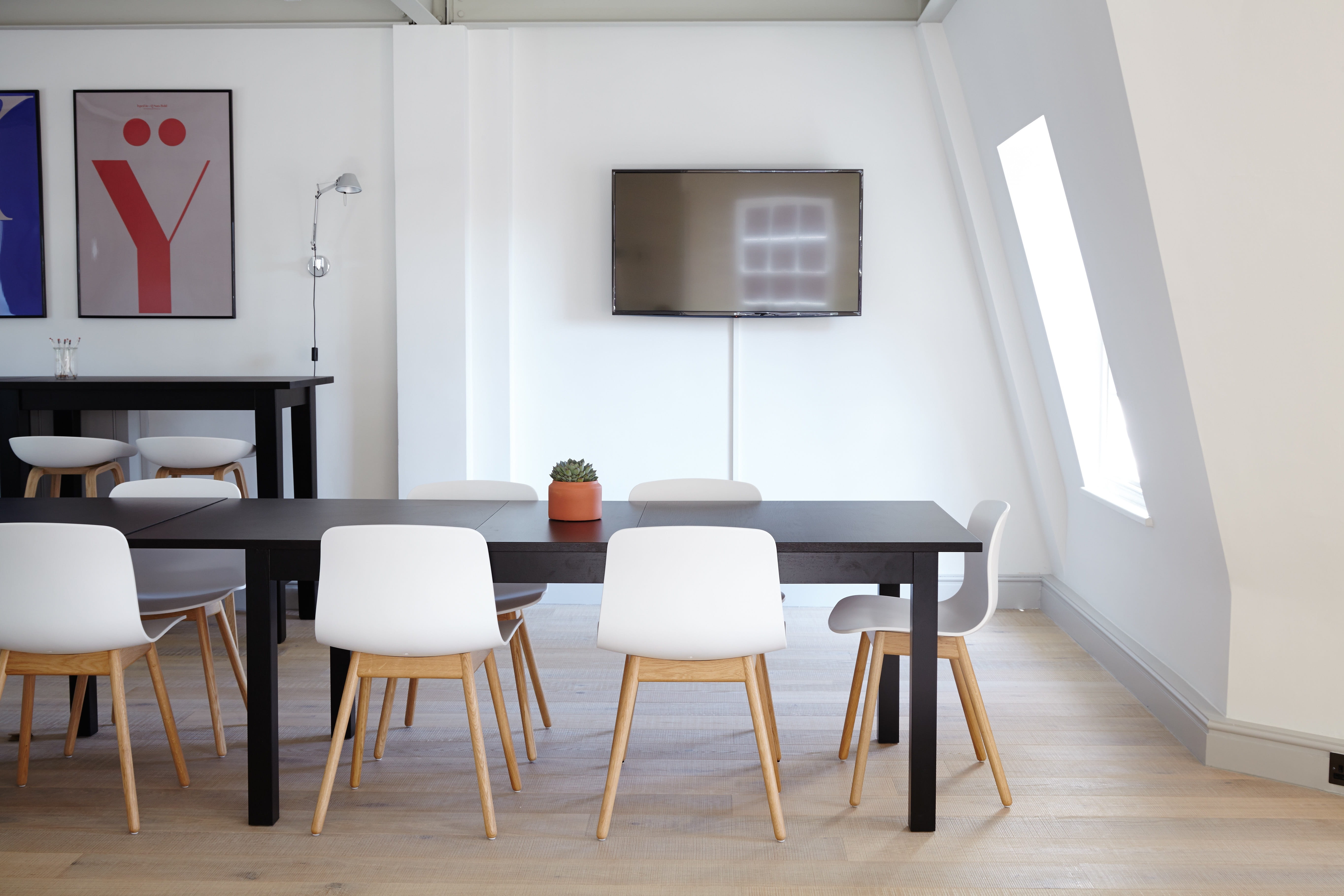 table, home interior, tables, chair, luxury, room, 5K, display, frame, dining, plant, black, design, tv, day, rectangular, potted plant, wall, domestic room, HD Wallpaper