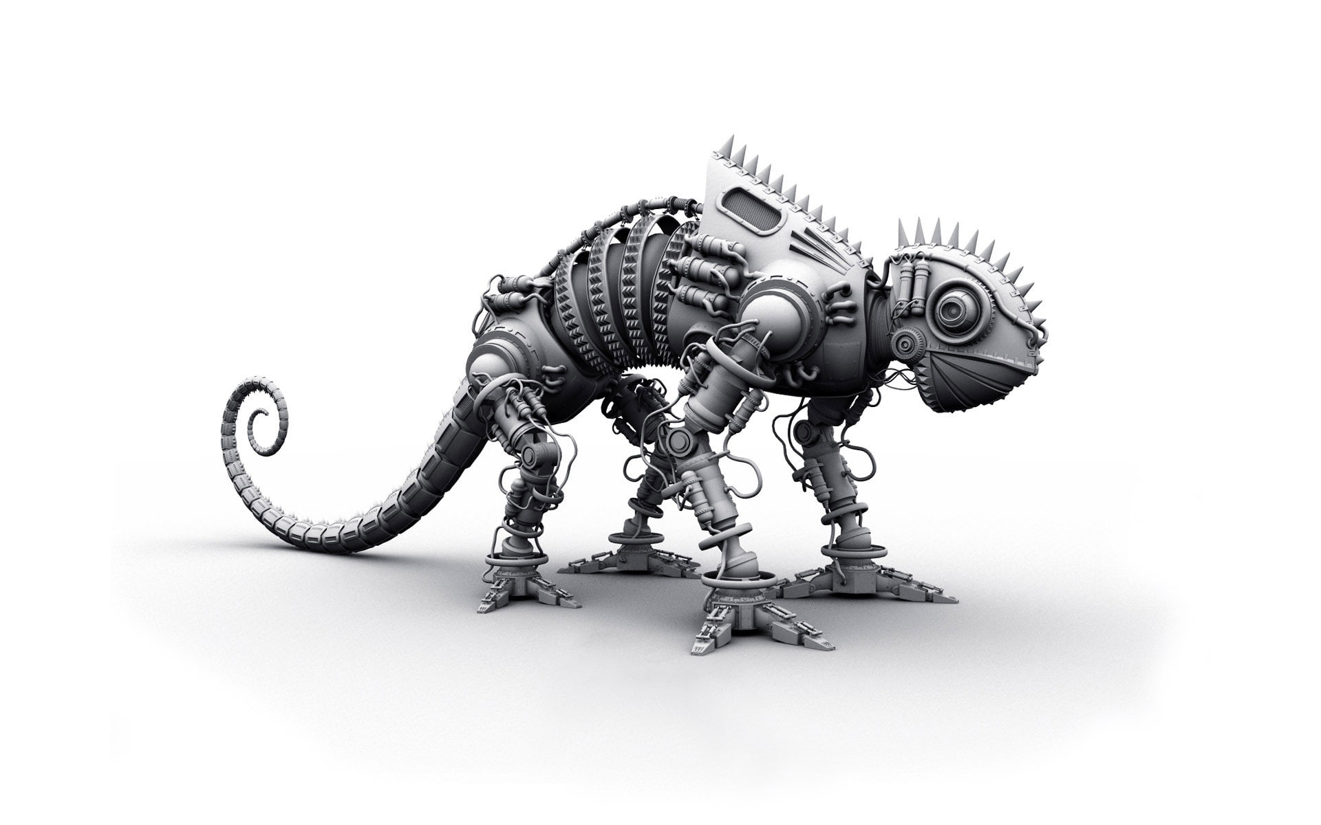 Robot, Steel, Chameleon, Mechanical, Animal, Sci Fi, 1080P, Steampunk, HD Wallpaper