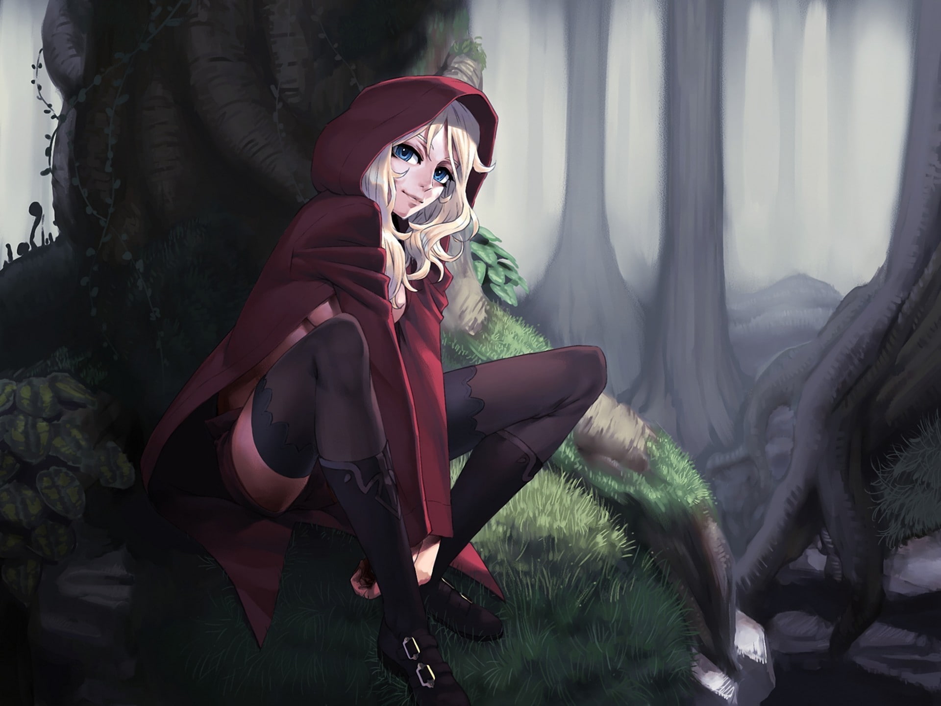 riding, 1080P, red, hd, little, hood, anime, cartoon/comic, HD Wallpaper