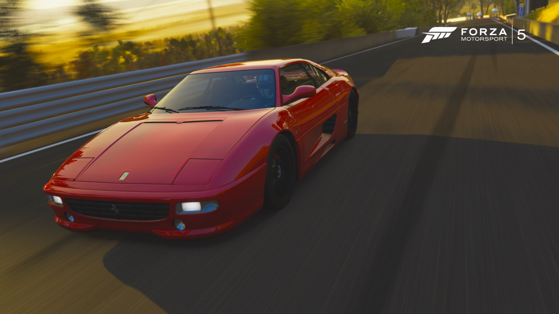 sign, Ferrari 355, Forza Motorsport 5, Ferrari, outdoors, transportation, luxury, red, 1080P, road, city, application, land vehicle, video games, motor vehicle, HD Wallpaper