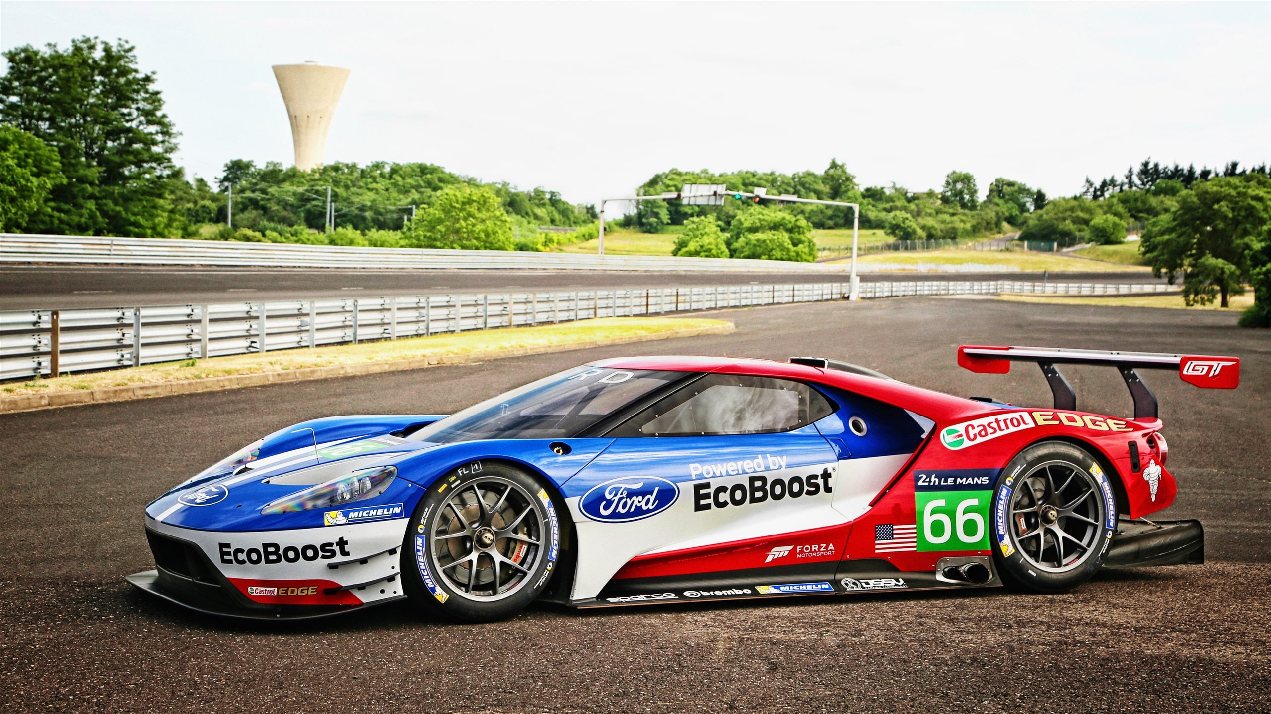 View, white, stock, GT, blue, Side, red, 2016, 2K, Race, Car, Ford, HD Wallpaper
