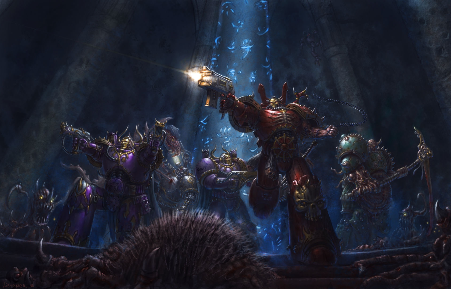 warriors, battle, weapons, sci, pistols, 1080P, firing, armor, art, warhammer, 40000, fantasy, HD Wallpaper
