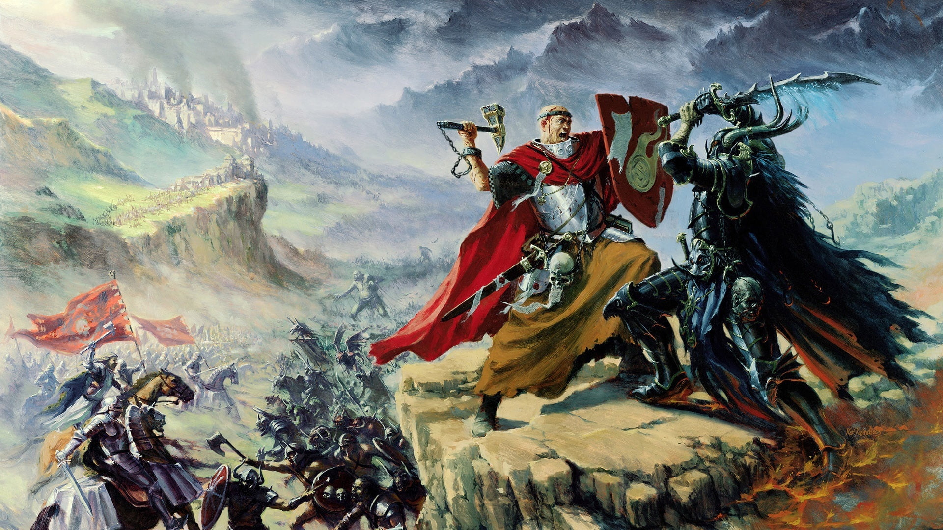 hammer, shield, clothing, captain, mountain, outdoors, water, castle, females, army, adult, art and craft, environment, cliff, spirituality, 1080P, painted image, HD Wallpaper