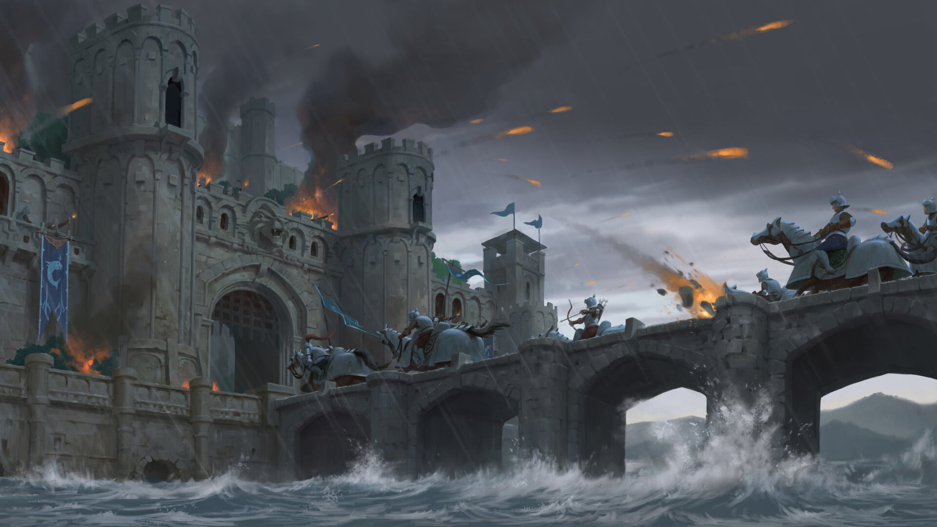Fantasy, Water, Siege, Castle, 1080P, Knight, Bridge, Warrior, HD Wallpaper