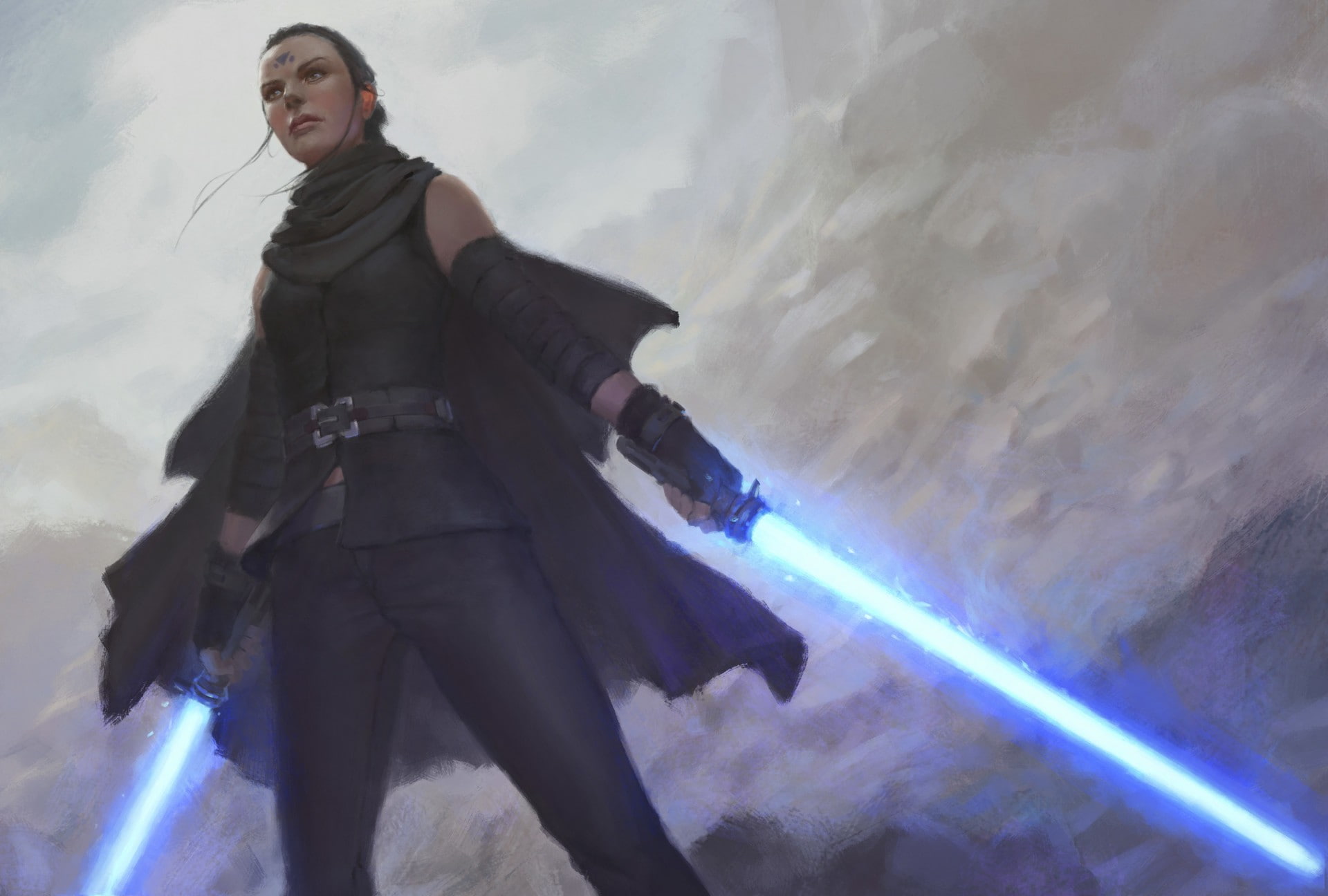 1080P, low angle view, standing, security, Star Wars, one person, magic, front view, adult, aggression, digital composite, nature, looking, serious, sky, HD Wallpaper
