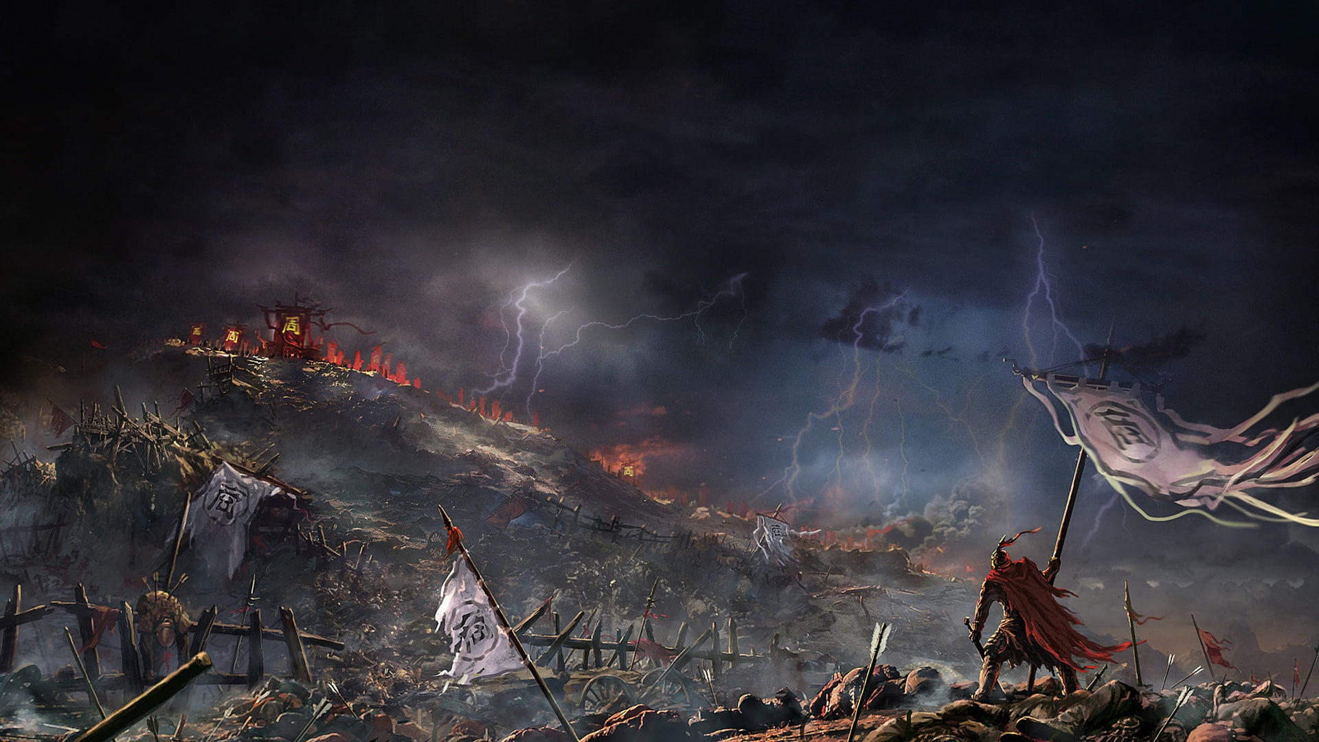 war, 1080P, Asia, artwork, dark fantasy, warrior, night, fantasy art, Huang Junjing, battle, HD Wallpaper