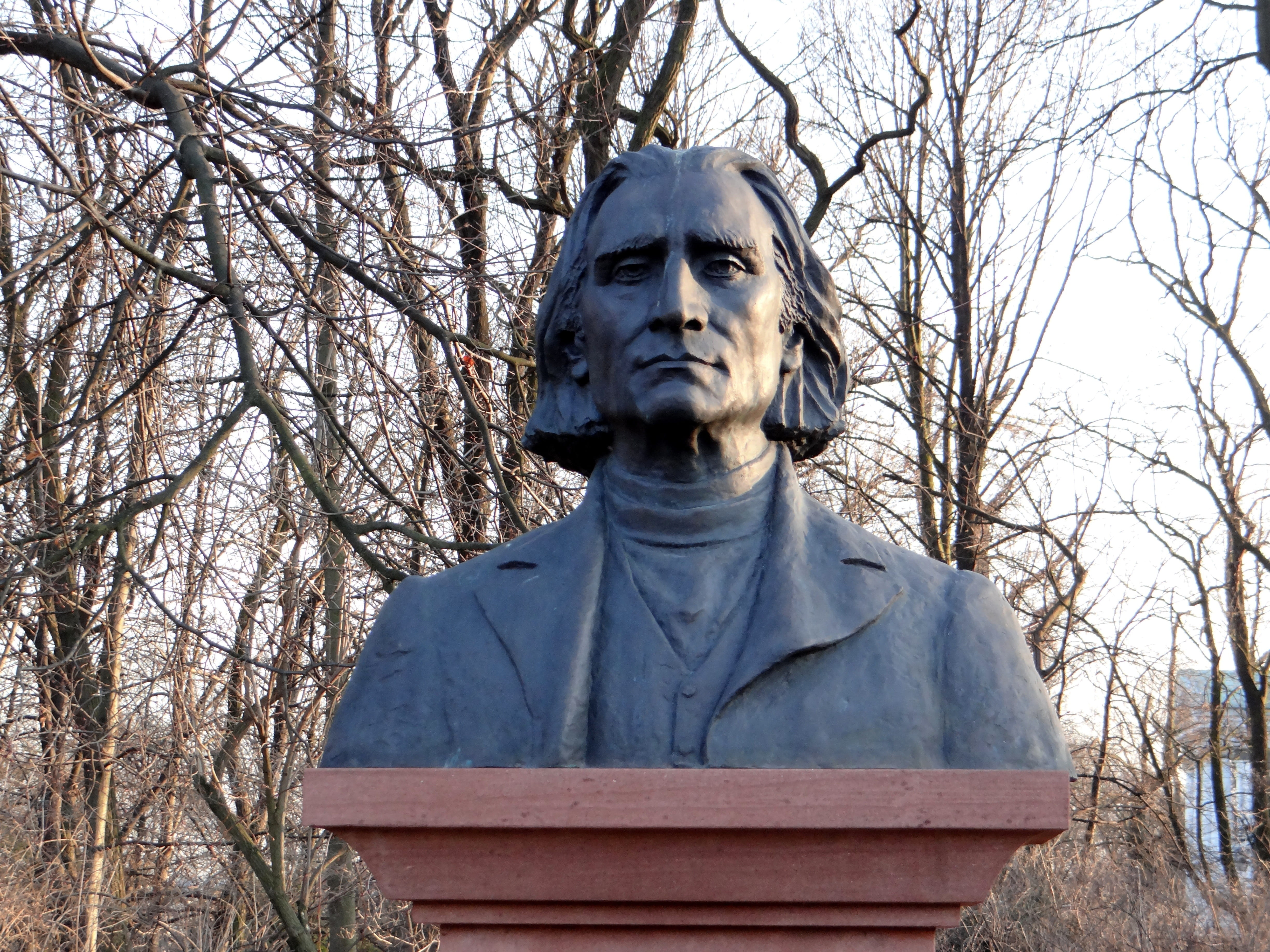 bust, day, bare tree, outdoors, franz liszt, front view, plant, statue, creativity, branch, sculpture, representation, architecture, tree, male likeness, HD Wallpaper