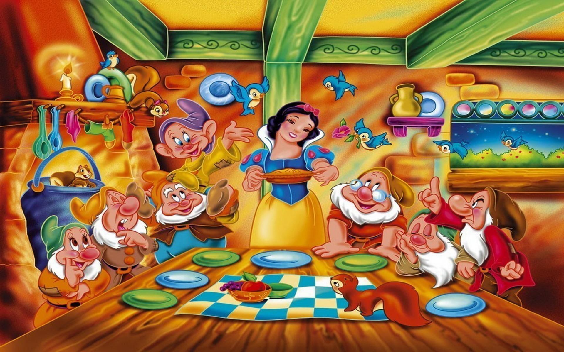 cartoons, snow, lunch, seven, white, 1080P, hd, dwarfs, tasty, prepare, HD Wallpaper