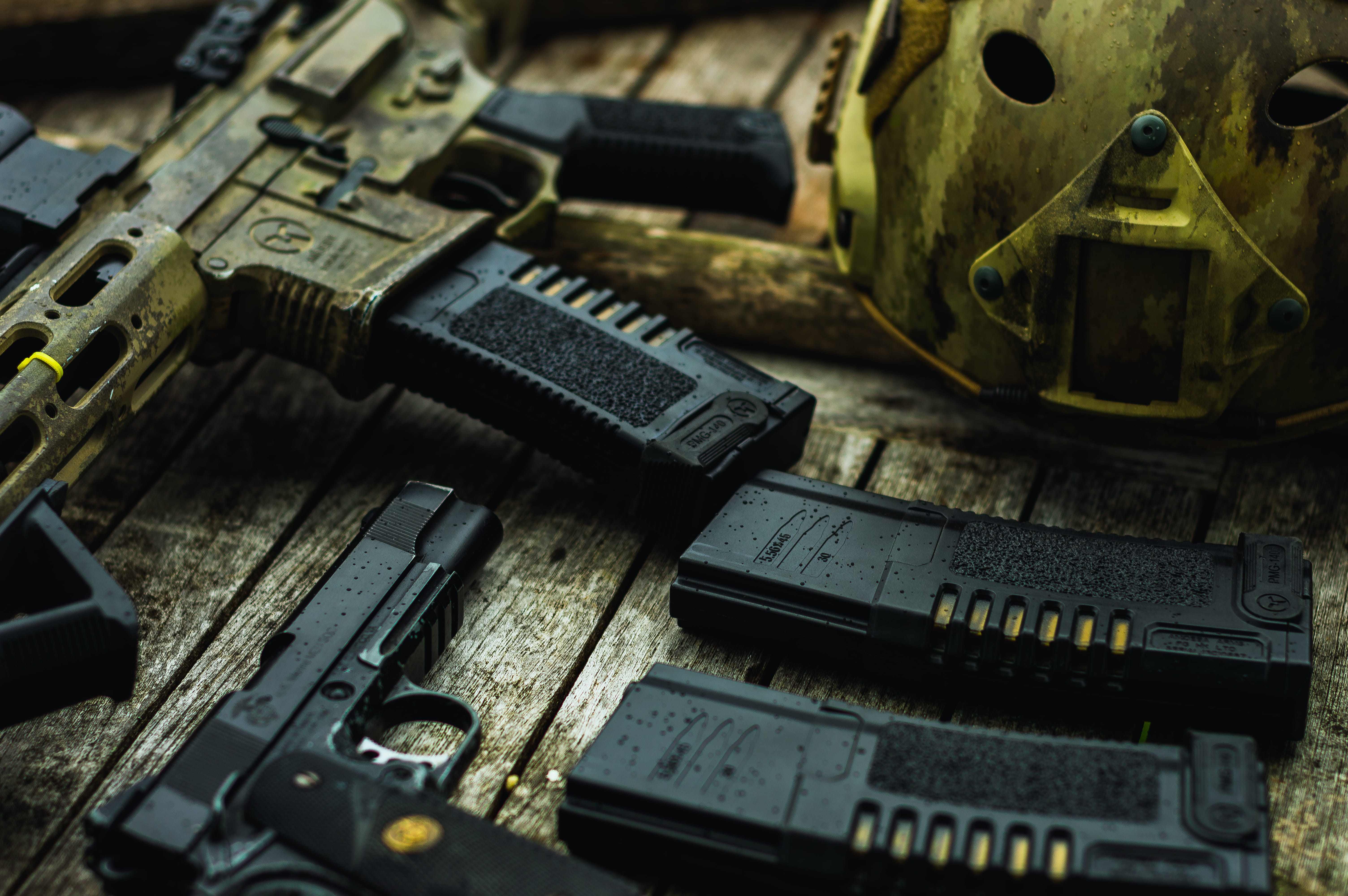 metal, 1911, still life, gun, military, handgun, communication, auckland, guns, atac, honey badger, indoors, airsoft, new zealand, focus on foreground, HD Wallpaper