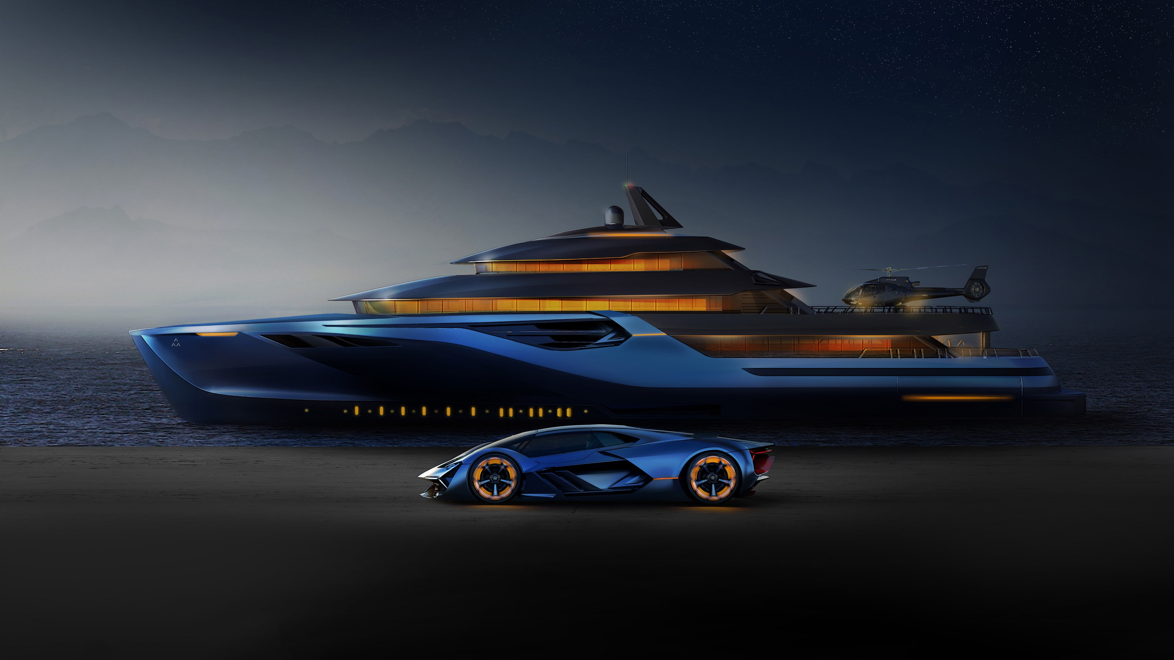 Lamborghini, 4K, rendering, yacht, The Third Millennium, HD Wallpaper