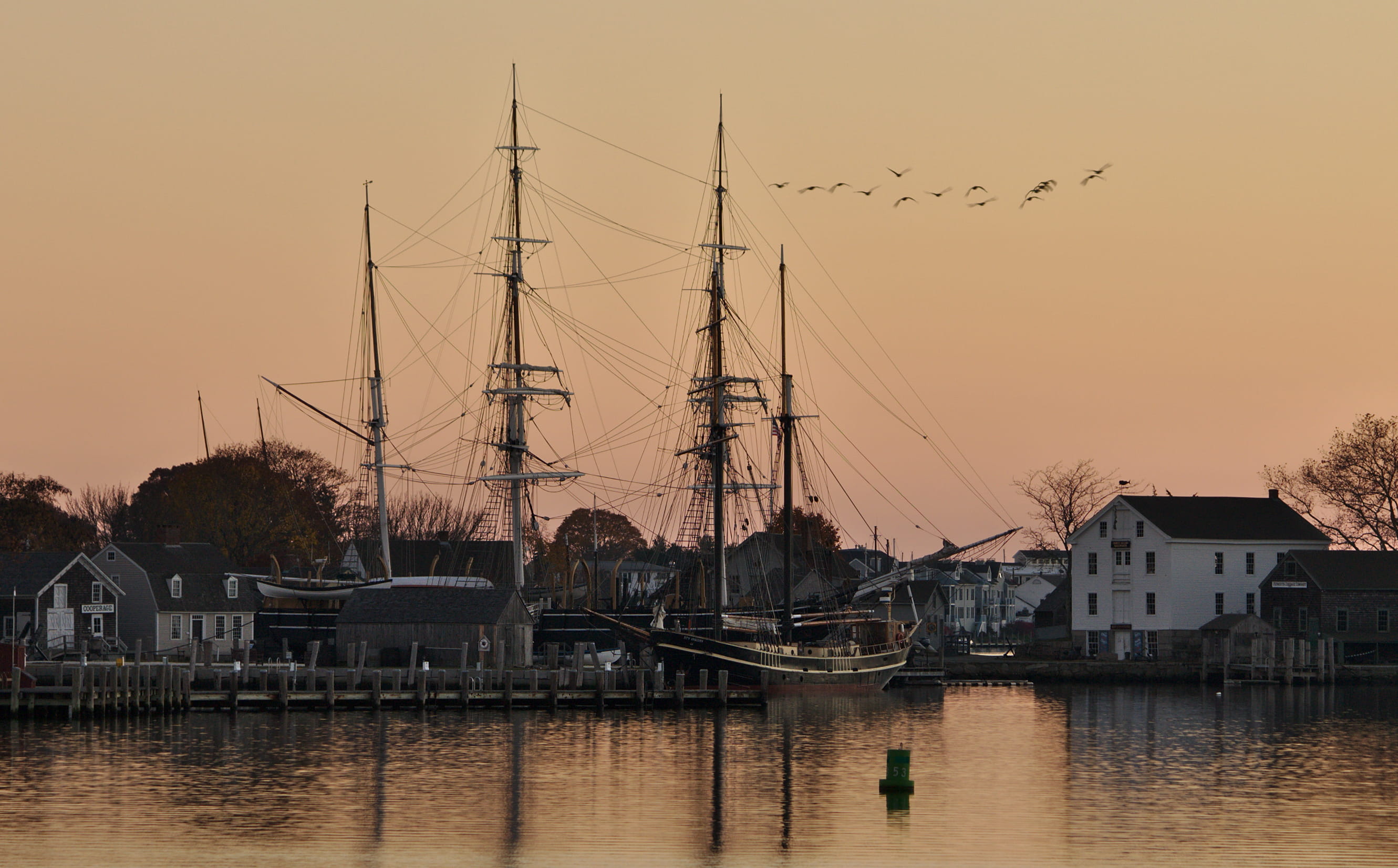 building, 19thcentury, autumn, ageofsail, historical, sailing, sea, sailboat, fall, nature, united states, water, shipping, building exterior, mast, stonington, HD Wallpaper